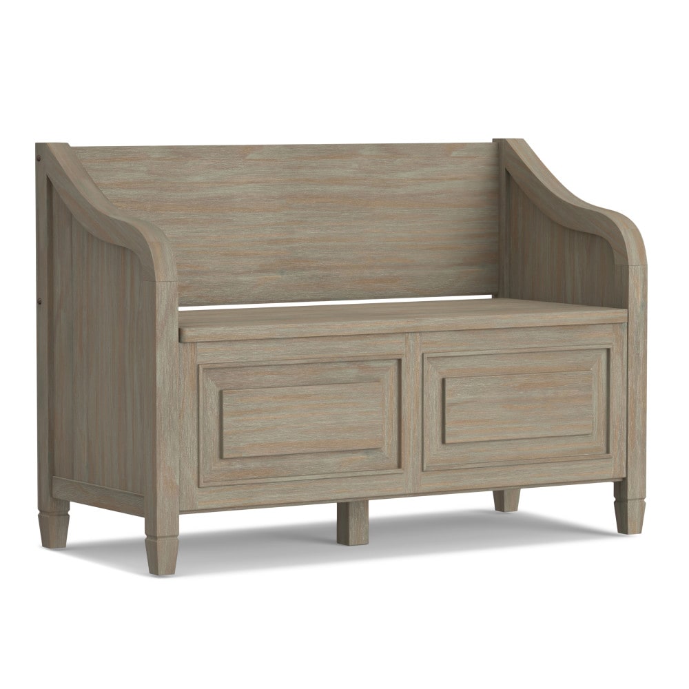 Simpli Home AXCCON-09-GR Connaught Midcentury Distressed Grey Accent Bench 42-in x 18-in x 11.61-in