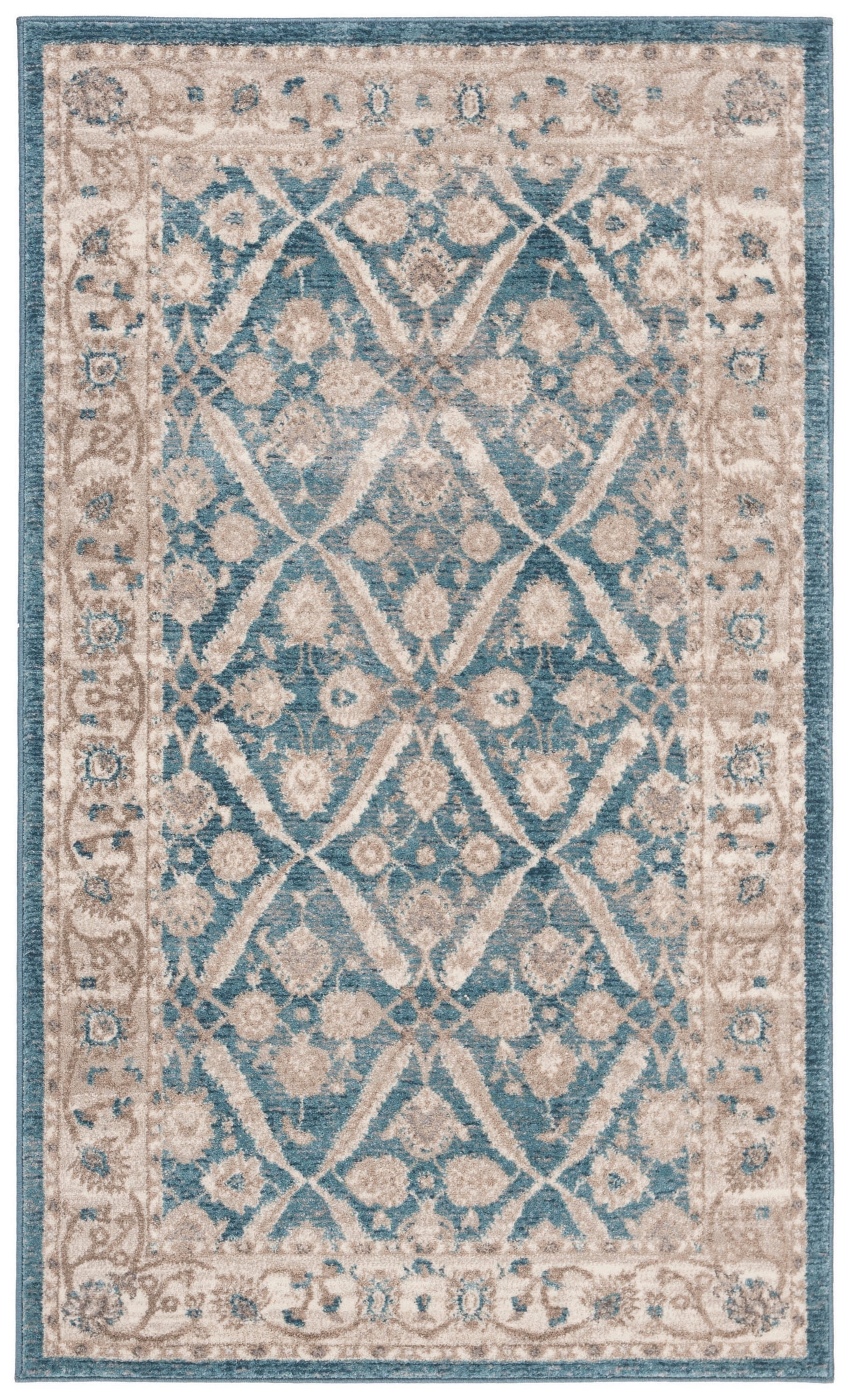 Sofia Elegance Blue & Beige 3' x 5' Hand-Knotted Synthetic Area Rug
