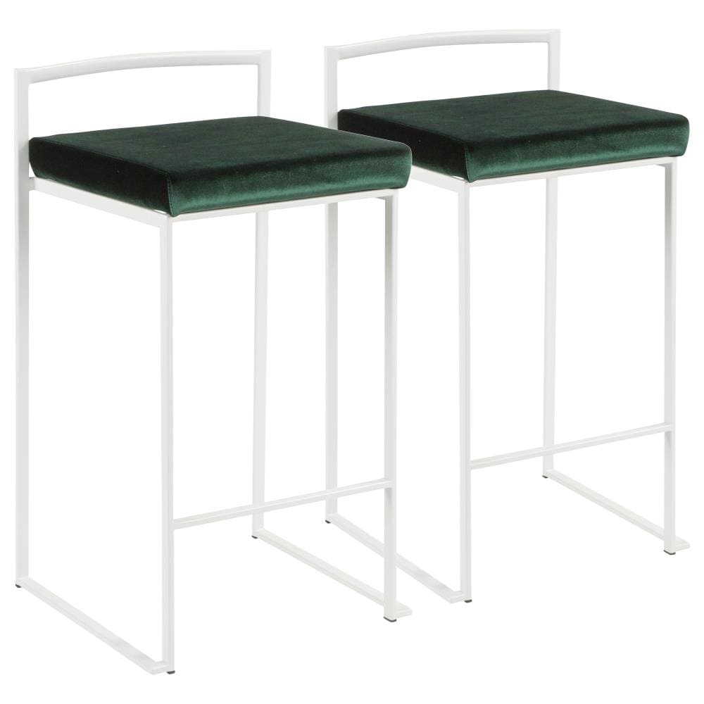 LumiSource B26-FUJI W+VGN2 Fuji Set of 2 White, Green 31-in H Bar height Upholstered Stackable Metal Bar Stool