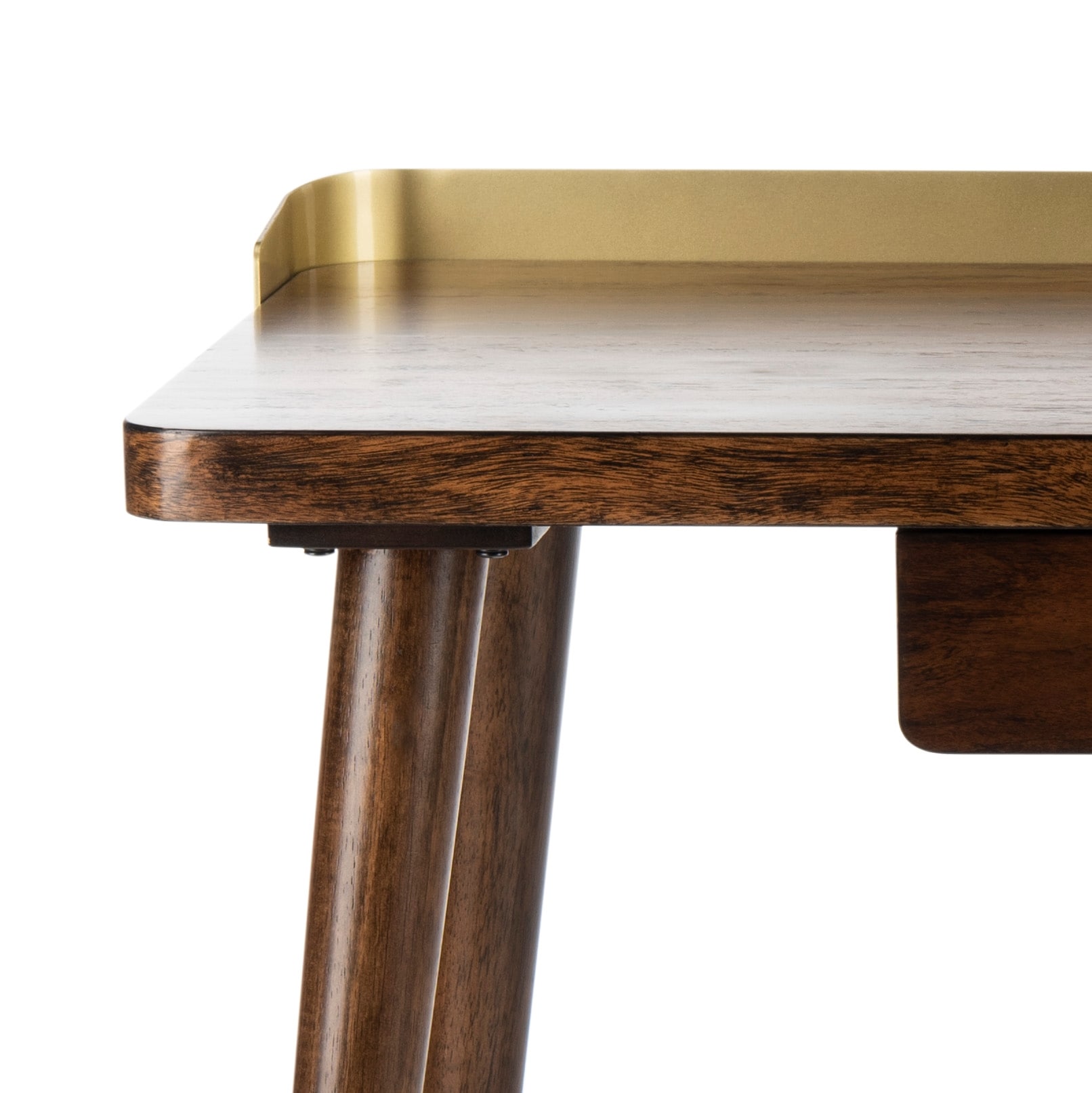 Walnut and Gold Transitional Home Office Desk with Drawer