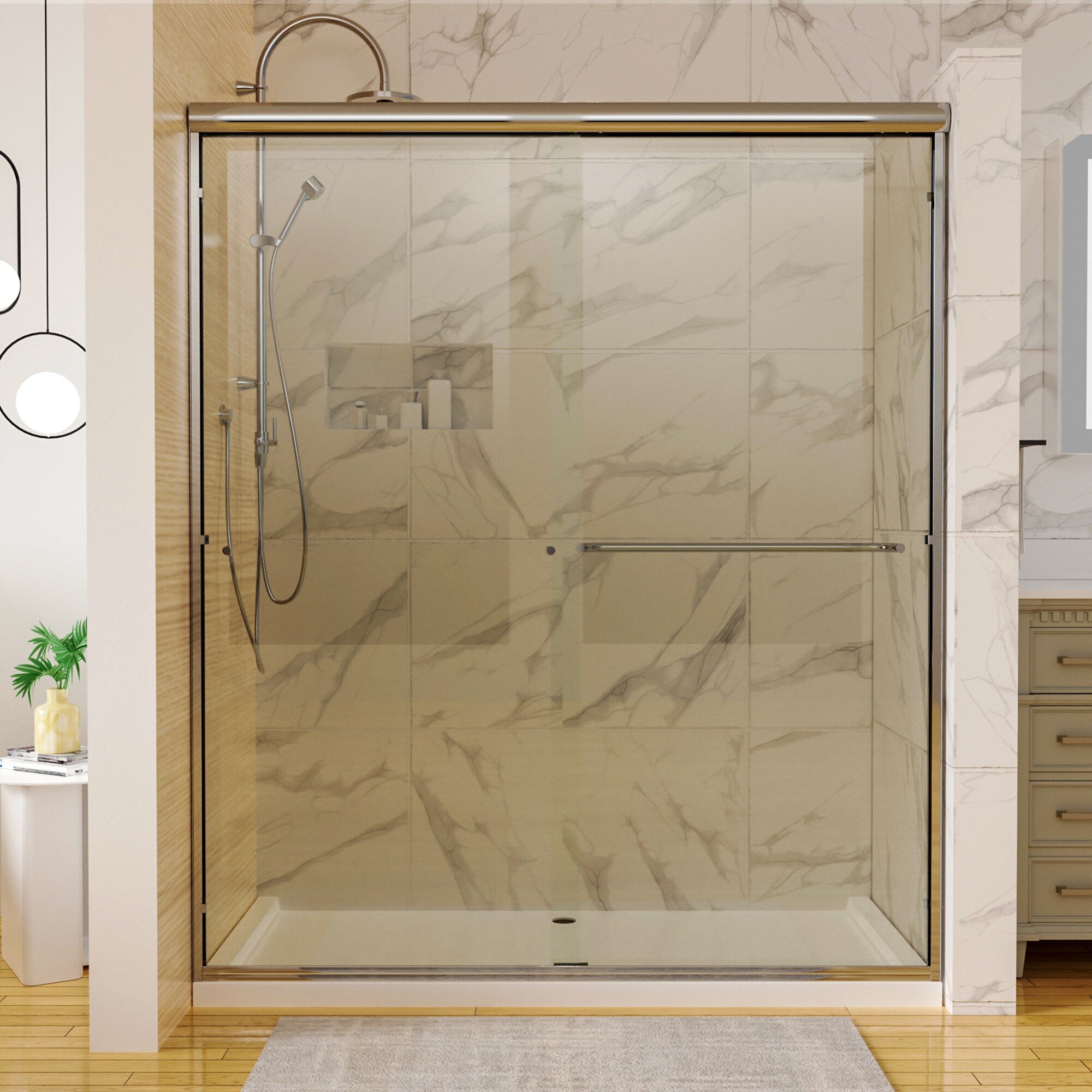 CASAINC EXB-B020-CP Shower Door Chrome 60-in W x 70-Inches H Framed Standard Bypass Sliding Shower door 3/8-in Thick Clear Glass