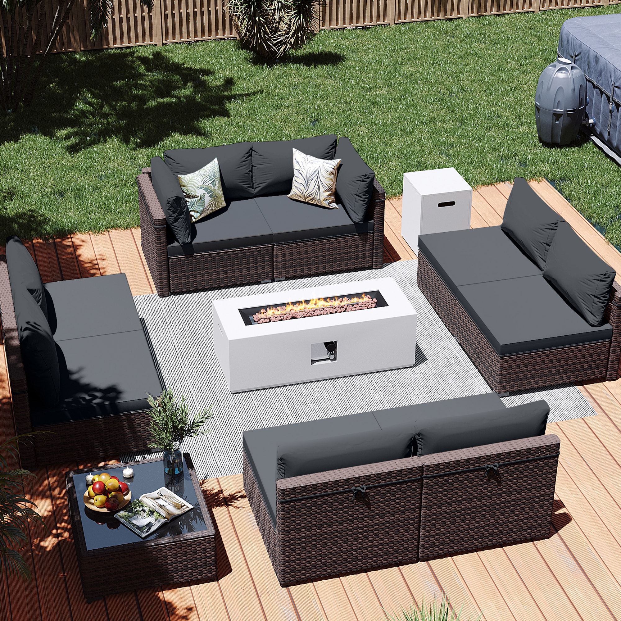 Patio Watcher LS-RT9-KD42CWH-B3 10 -Piece Rattan Patio Conversation Set with Gray Cushions