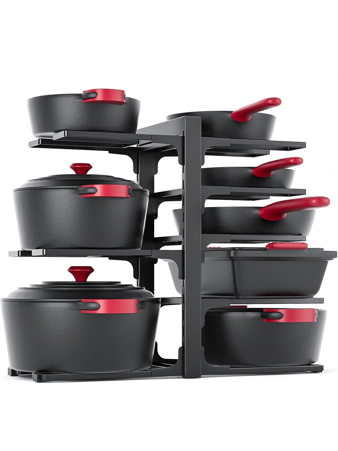 SPACELEAD 8-Tier Adjustable Pot and Pan Organizer Rack for Cabinet Storage 19.23in W x 15.83in H x 7.98in D Holds Up to 120 lbs Black