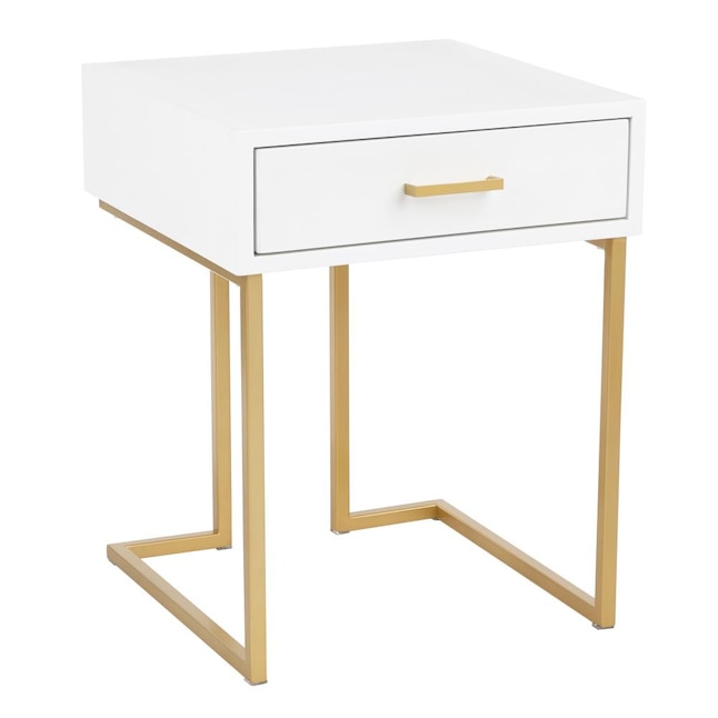 Lumisource Midas Gold Metal White Wood, Gold Accent Side Table White