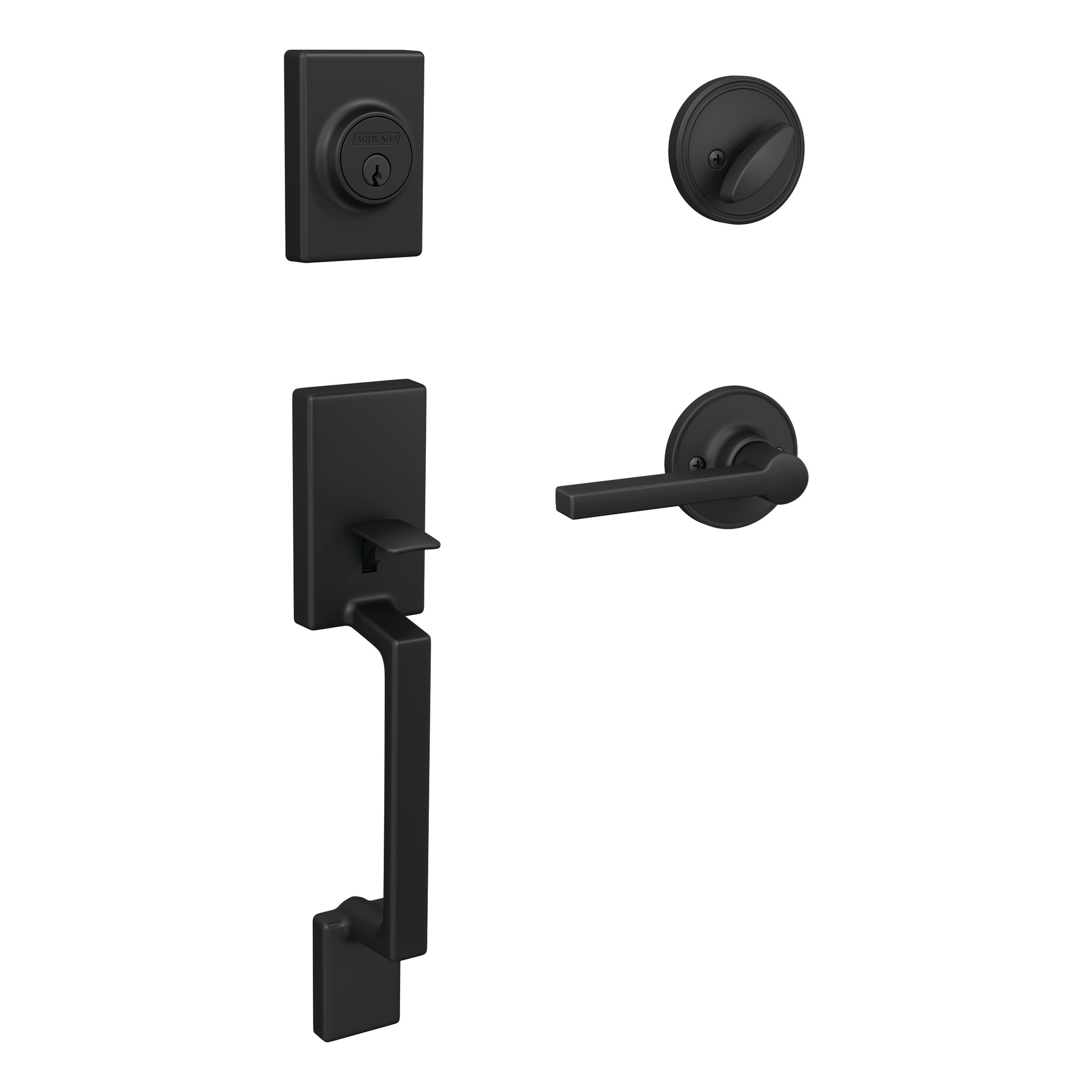 Home Front by Schlage Etchings-Crosbie Matte Black Single-Cylinder