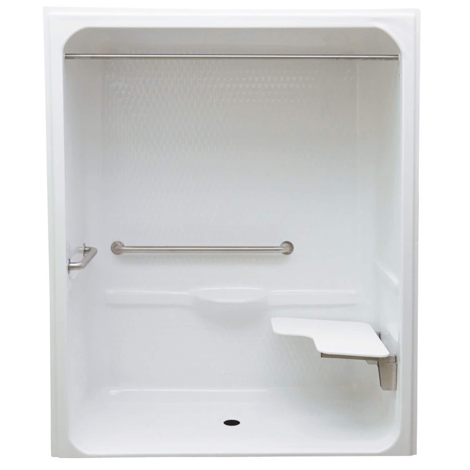 Laurel Mountain Toone ADA Roll-In Zero Threshold- Barrier Free White 30-in x 66-in x 82-in Base/Wall One-piece Shower Kit with Folding Seat Center -  LM6430BFR064