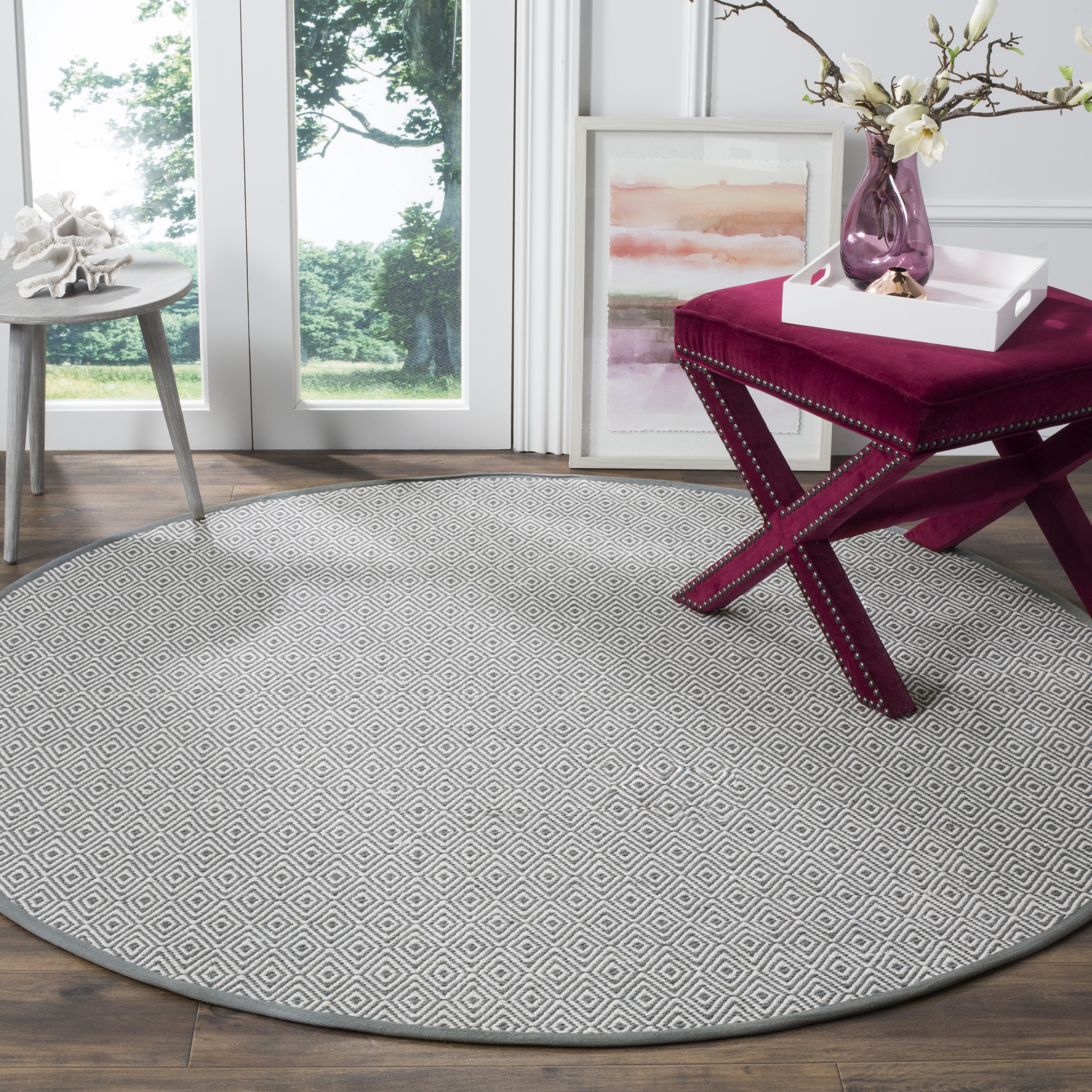 Safavieh MTK515C-4R Montauk Lucie 4 x 4 (ft) Cotton Ivory/Gray Round Indoor Geometric Coastal Area rug