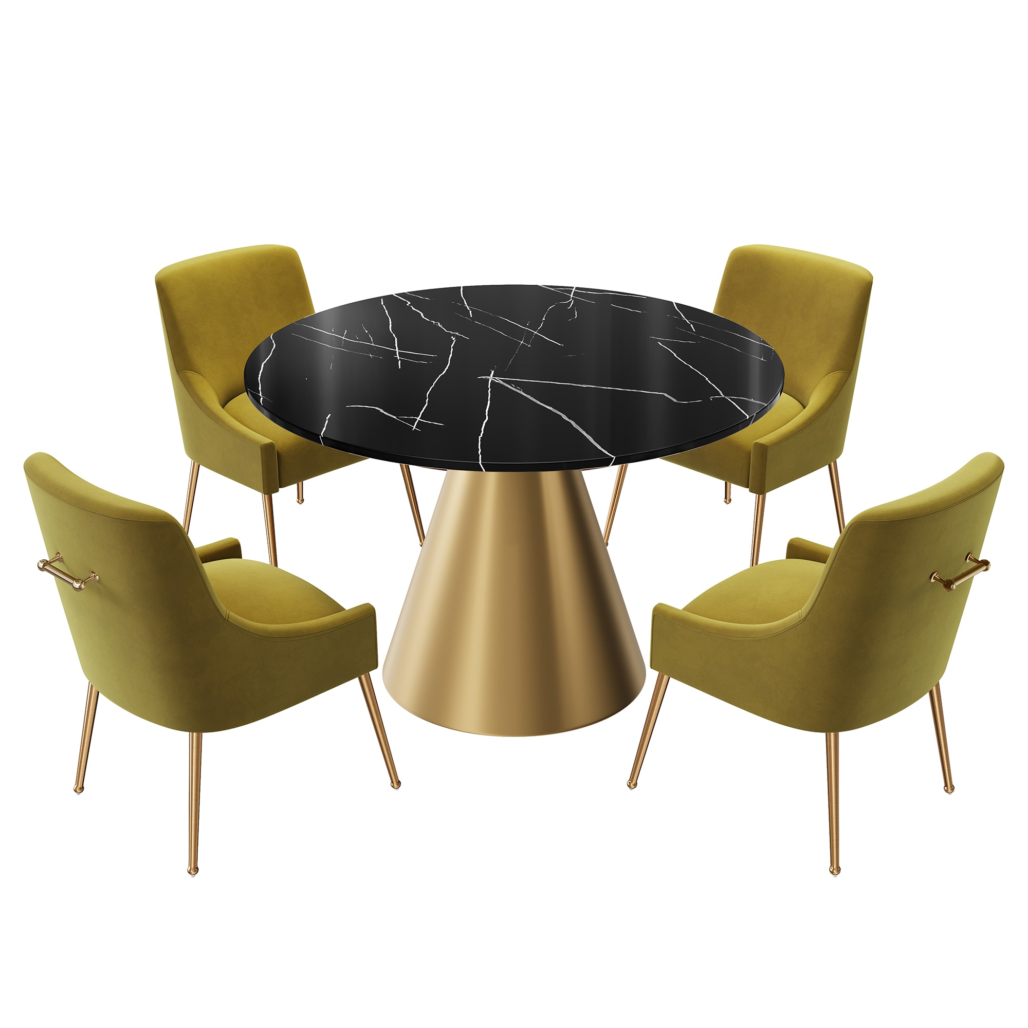 Clihome CL-RT3-BBKBG700GR Green Chair/Black Table Contemporary/Modern Dining Room Set with Round Table ( Seats 4 )
