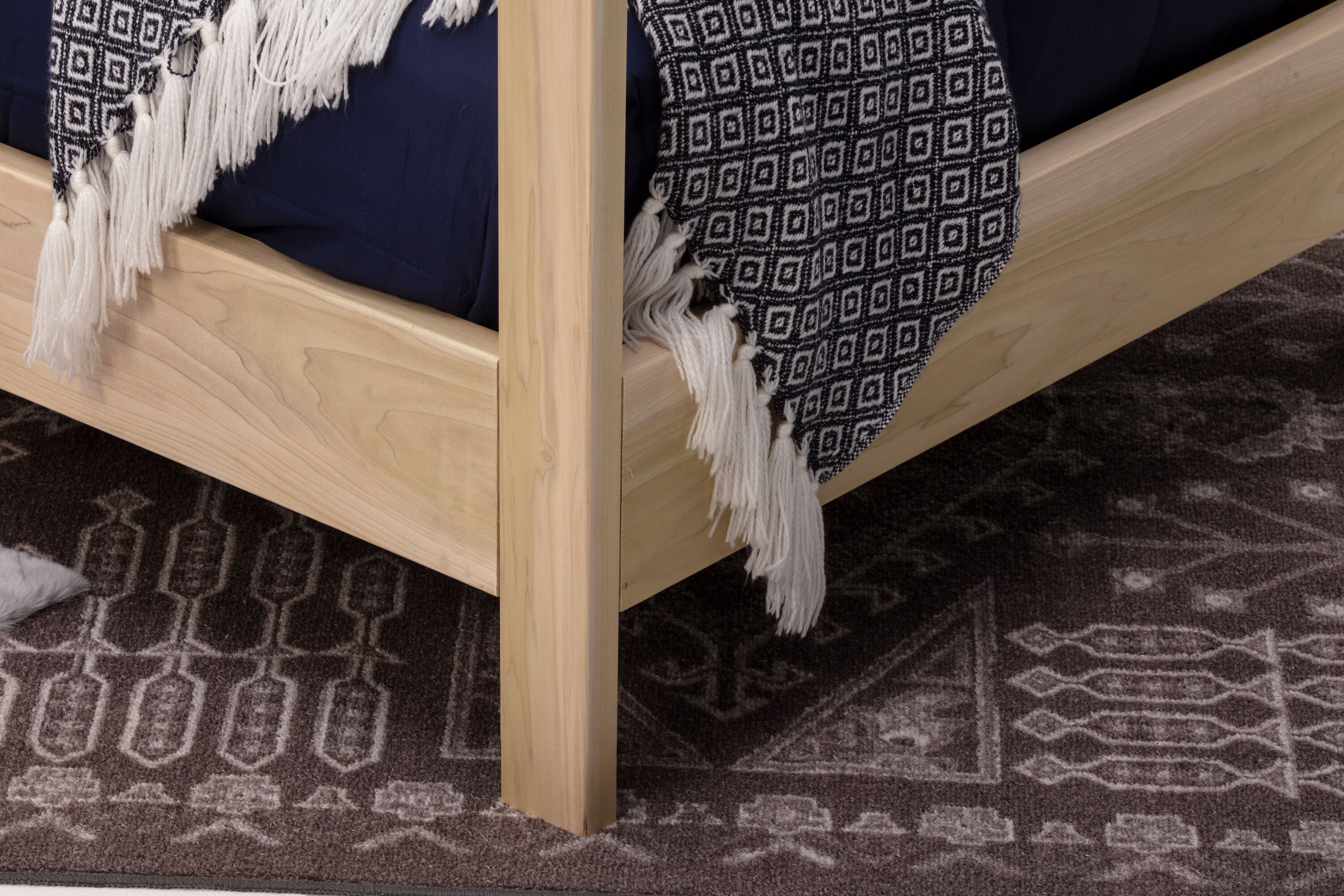 Natural Wood Twin Canopy Bed with Raised Platform