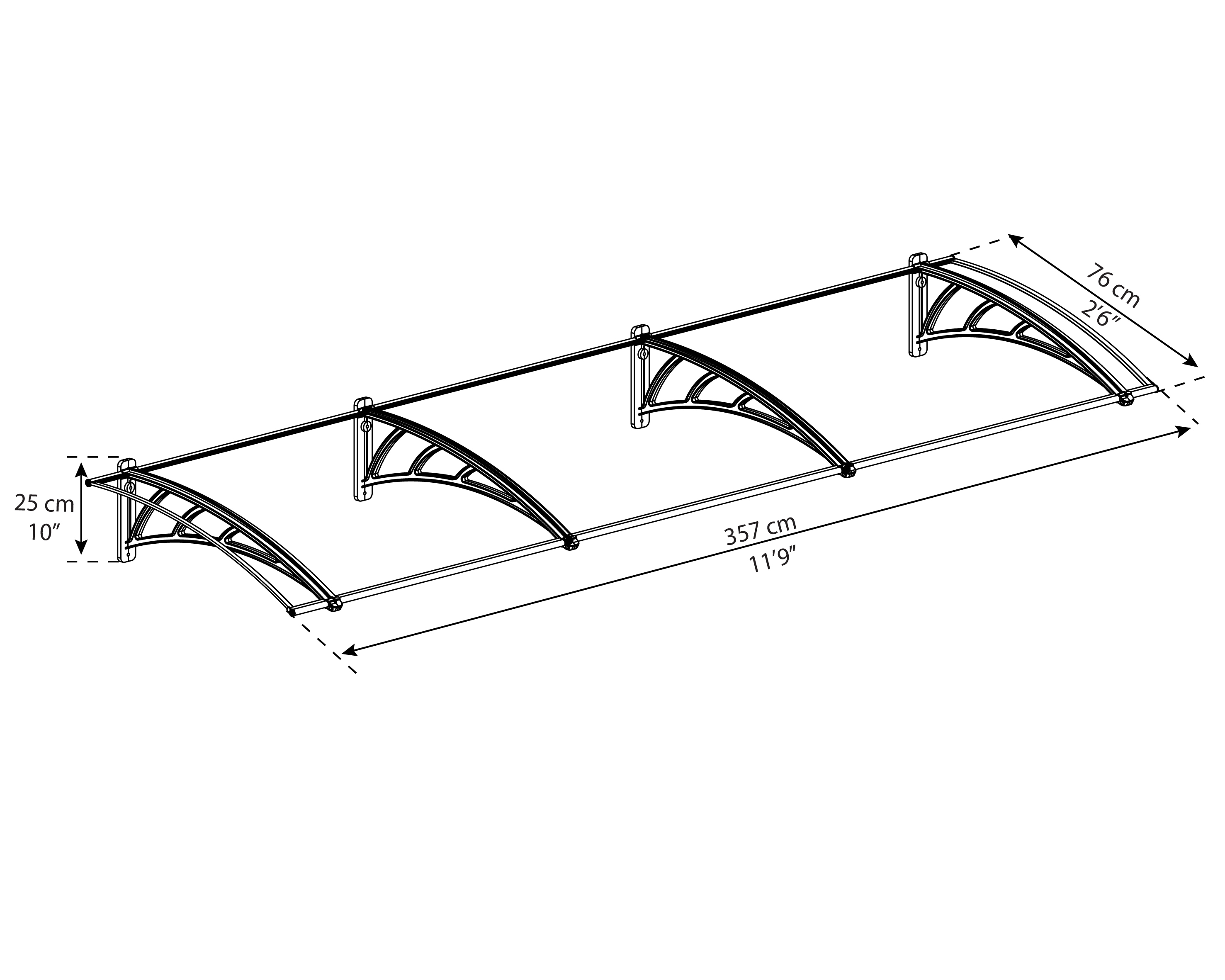 Neo 12' x 3' Gray and Clear Polycarbonate Door and Window Awning