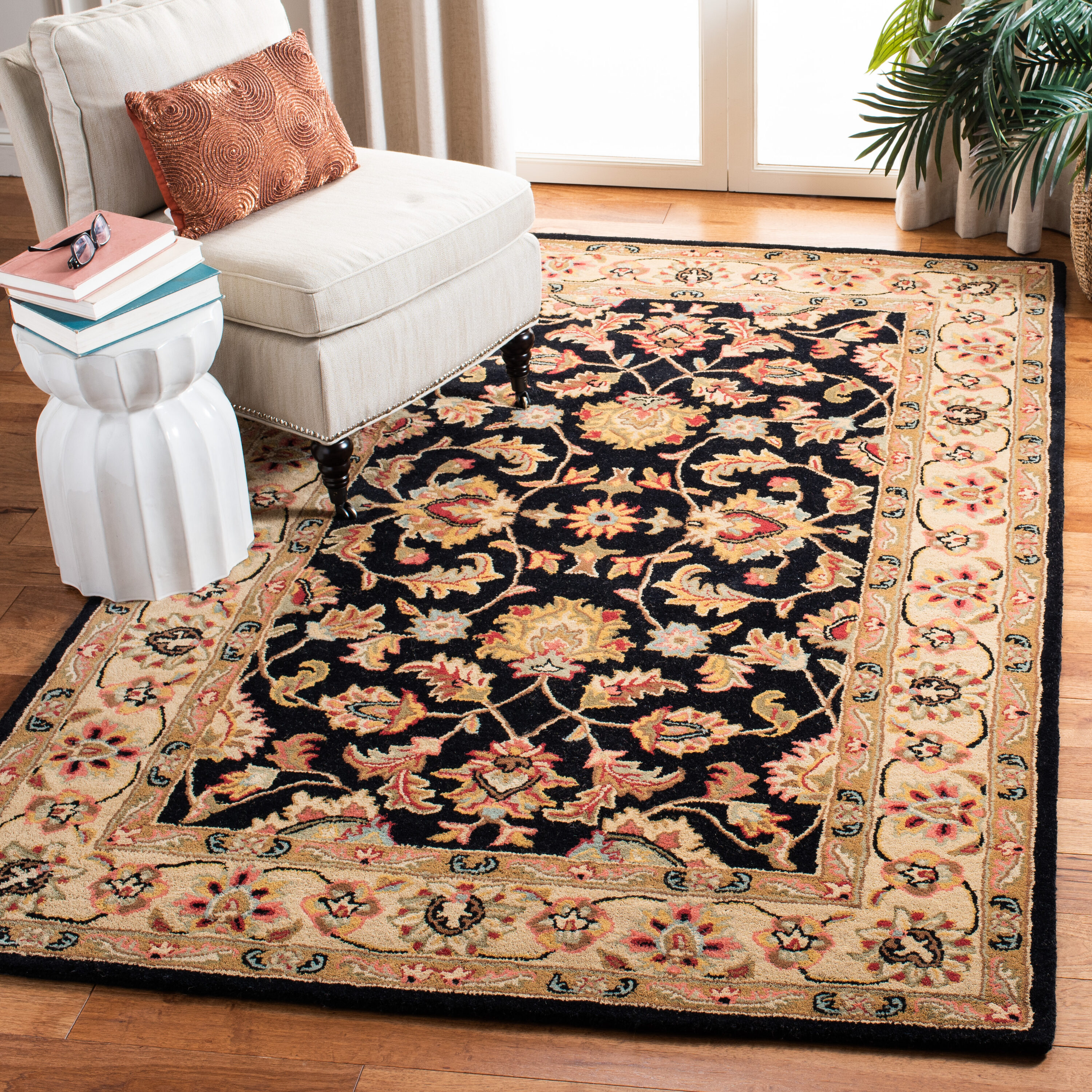 Hand-Tufted Black and Gold Wool Square Area Rug