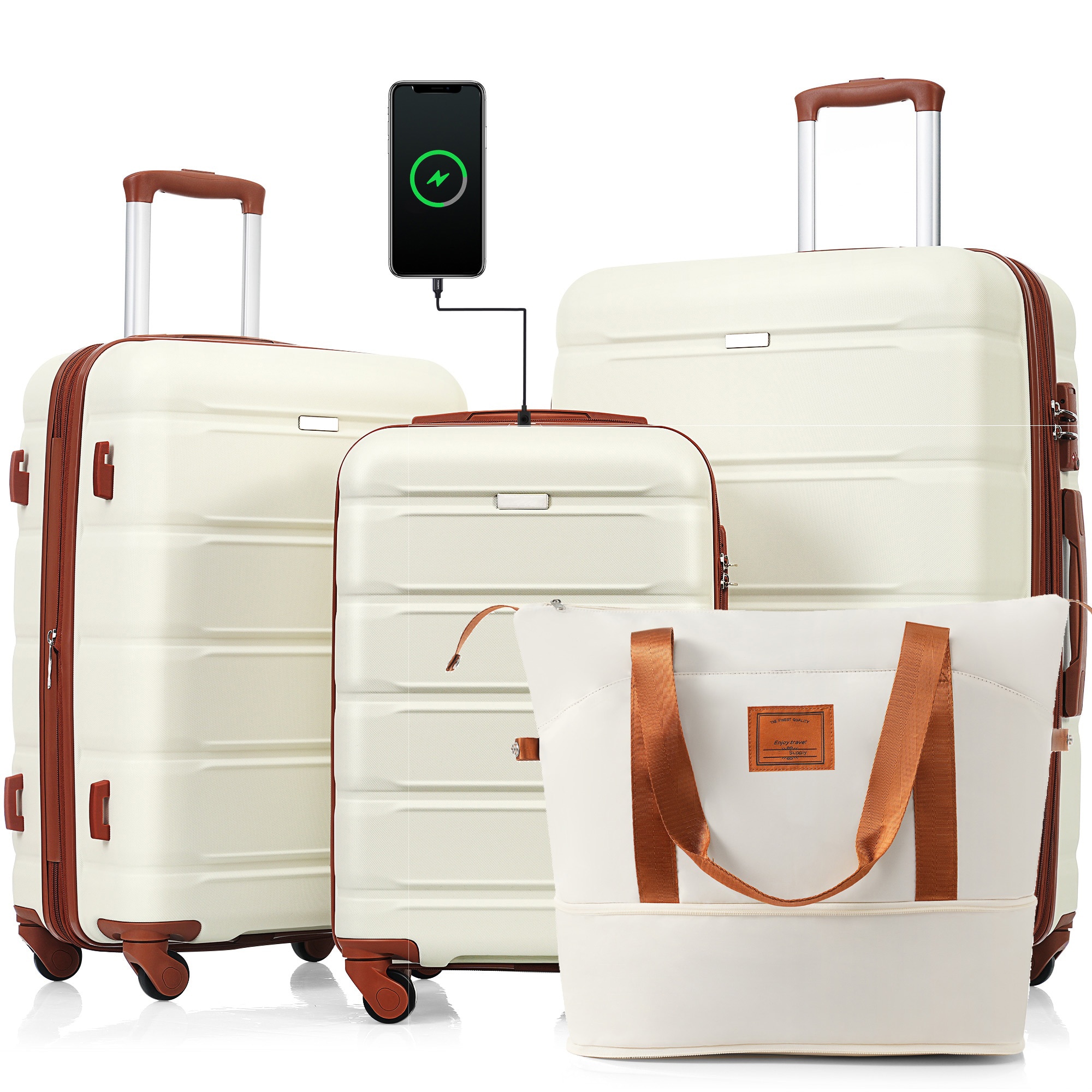 SINOFURN SYD9600011IR 18.1x11.6x28.4 Beige Plastic Hardshell Suitcase set 4 -Bag