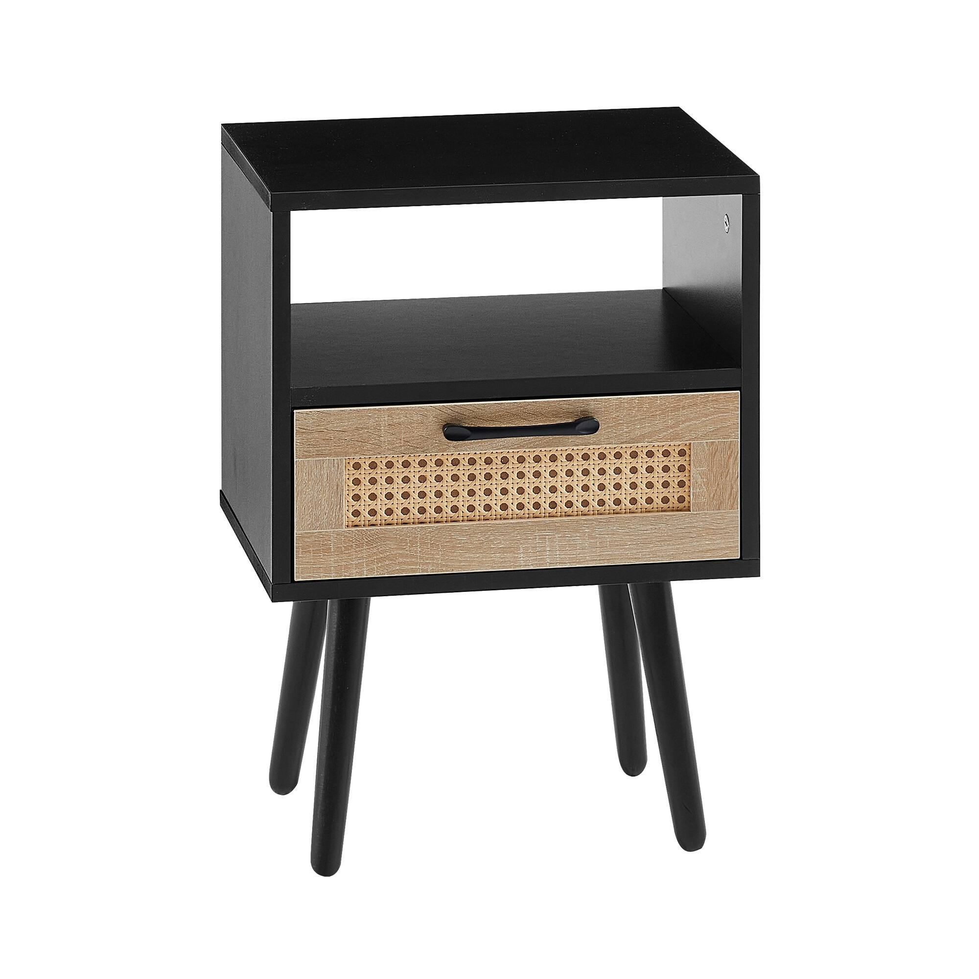 Miki Shinly SYA-3107-07MI Rattan Nightstand w/ShelfDrawer 15.75-in W x 22.05-in H Black Wood Rectangular Modern End Table with Storage Assembly Required