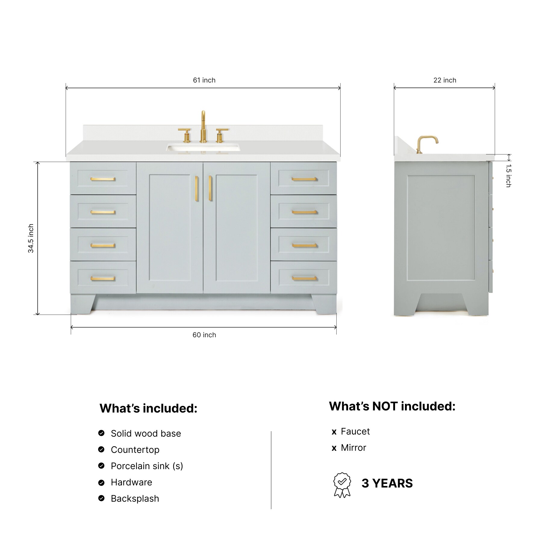 ARIEL Q061SWQRVOGRY Bath-Vanity-Combo - View #3