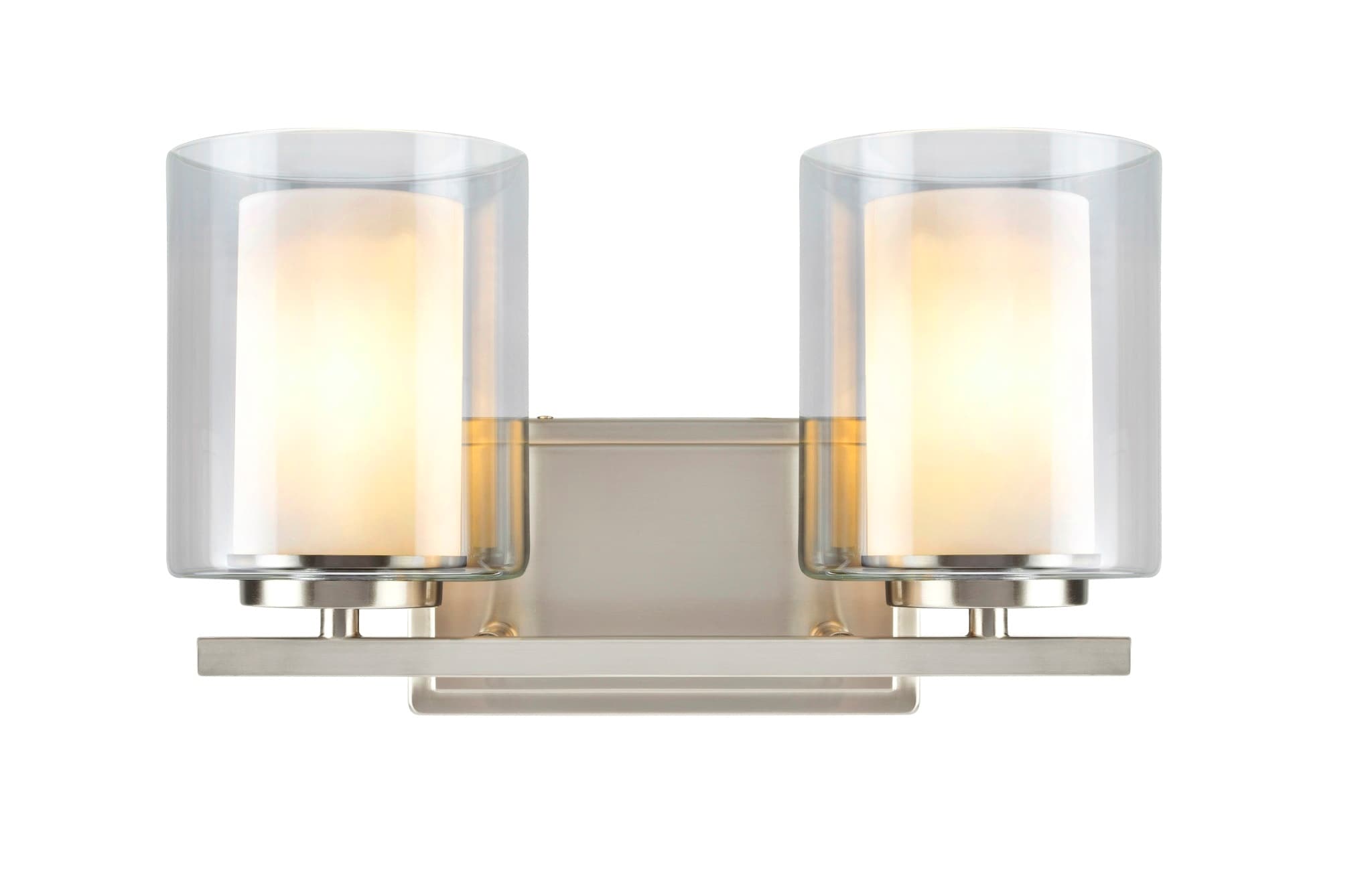 Satin Nickel 2-Light Vanity Wall Fixture with Clear Glass Shade
