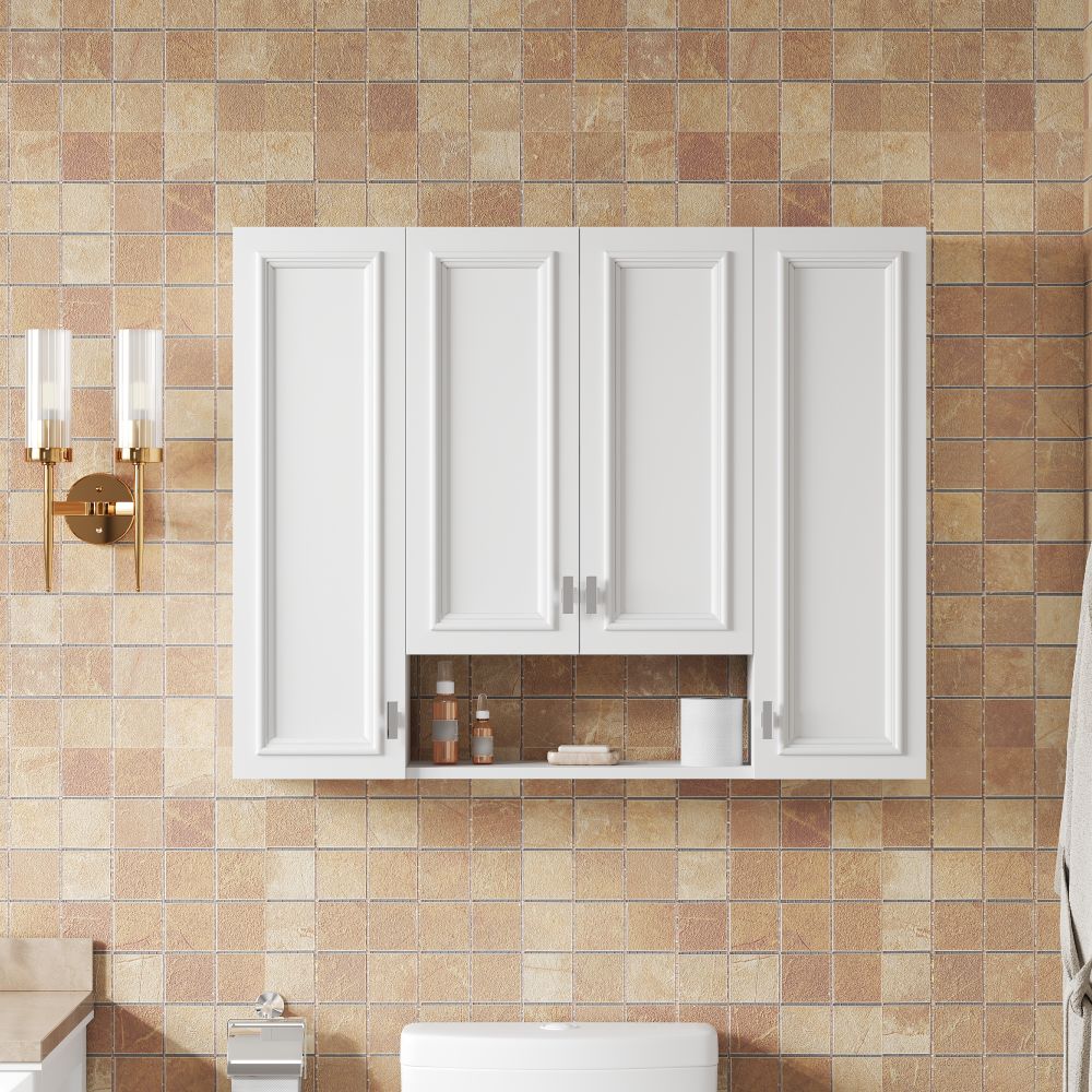 GDFStudio Elmridge 36 in. Bathroom Wall Mounted Medicine Cabinet with Open Shelving Design 5 Adjustable Shelves and Mirror Storage - White (Not Include Bathroom Vanity)