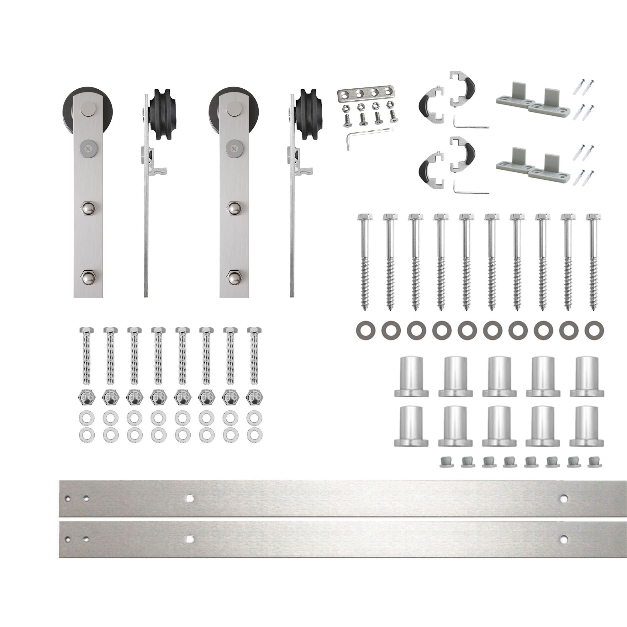 HOMACER ZT2DNZ168C 168-in Brushed Brushed Nickel Indoor I-strap Double Barn door hardware kit
