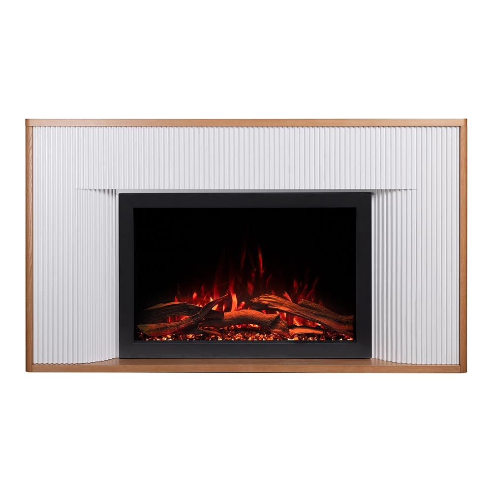 Modern Ember ME-2407M-TT-33 60 W Arrie Venetian Fluted White Free standing Fan-forced Flat wall Electric Fireplace with Remote Control Included
