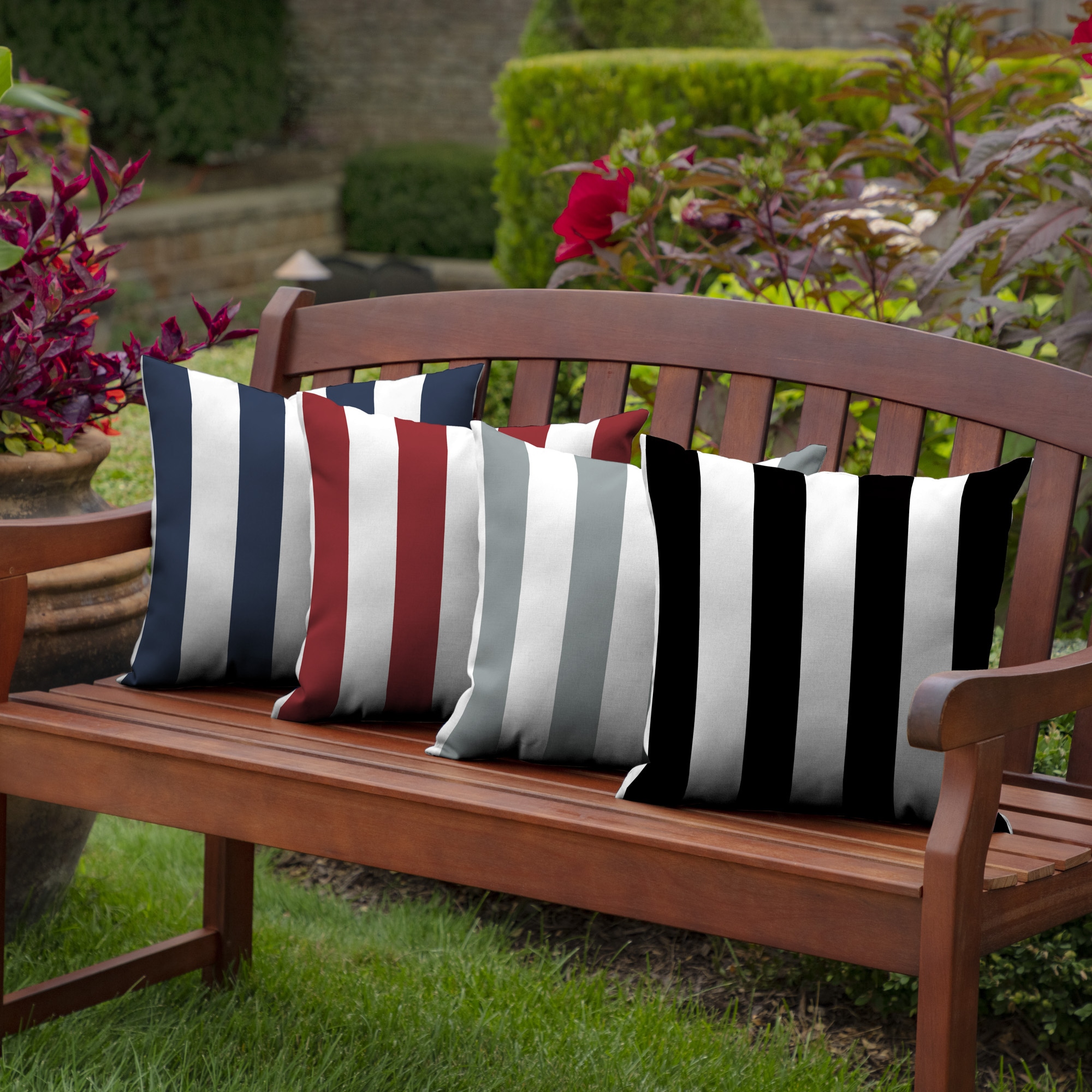Black and White Striped Outdoor Square Pillow 14.75"
