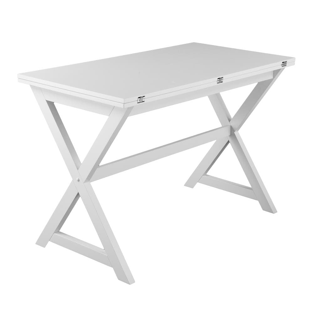 Boston Loft Furnishings ATG5892DN Laiden White Transitional Dining Table, Wood veneer with White Wood Trestle Base 24-in L x 30-in H
