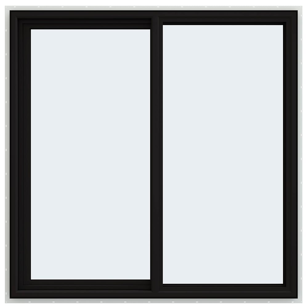 JELD-WEN LOWOLJW234900134 FiniShield V-4500 47-1/2-in x 47-1/2-in Black Exterior White Interior Left-Handed Vinyl Sliding Window Annealed Glass (Full Screen Included)