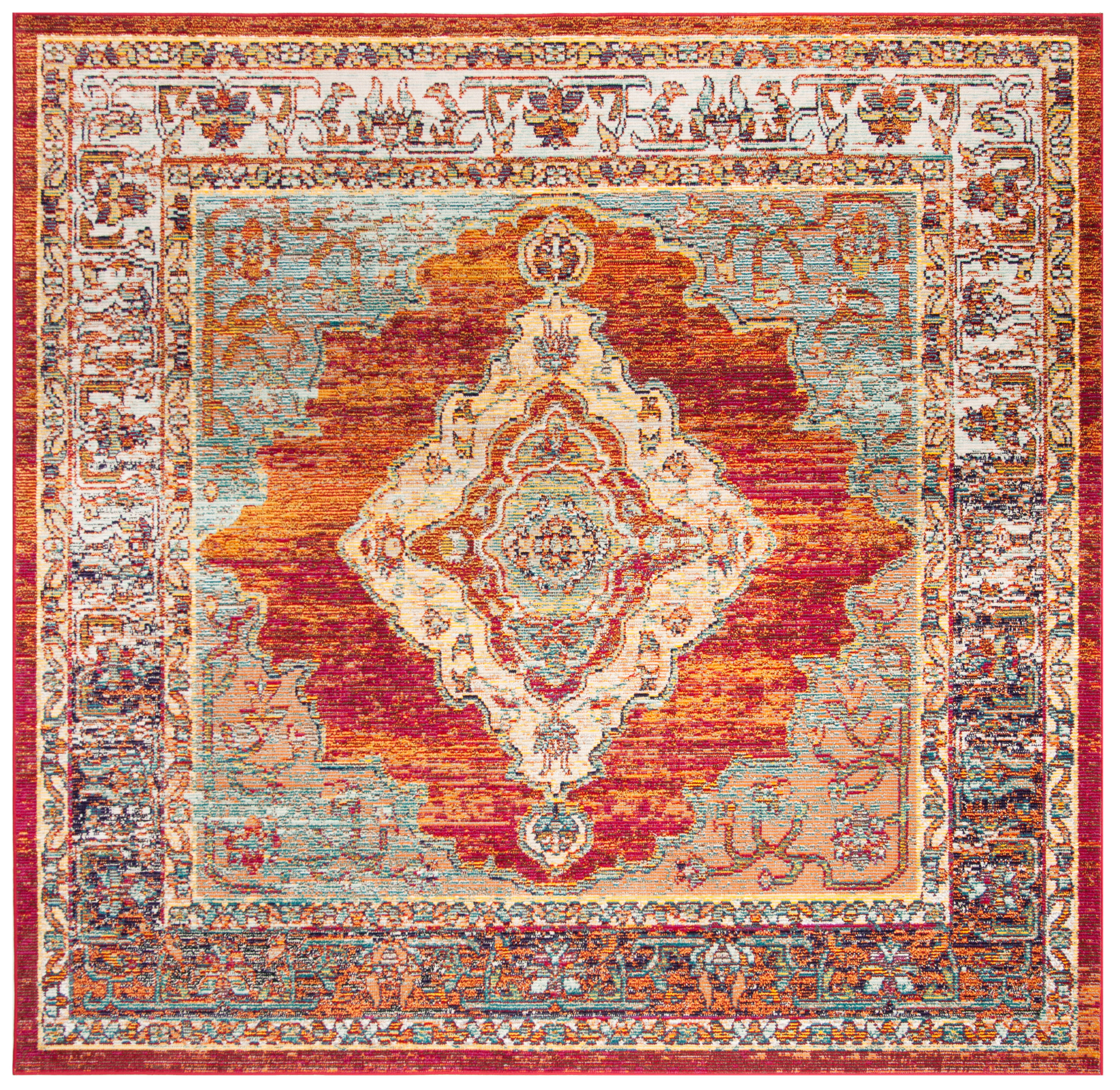 Safavieh CRS500A-7SQ Crystal Emory 7 x 7 (ft) Loomed Polypropylene Orange/Light Blue Square Indoor Floral/Botanical Oriental Area rug