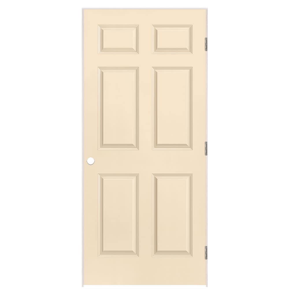 Masonite 1317355 36-in x 80-in Cream N Sugar Solid core 6-panel Left hand Smooth Prefinished Molded composite Flat Jamb Single Prehung Interior Door