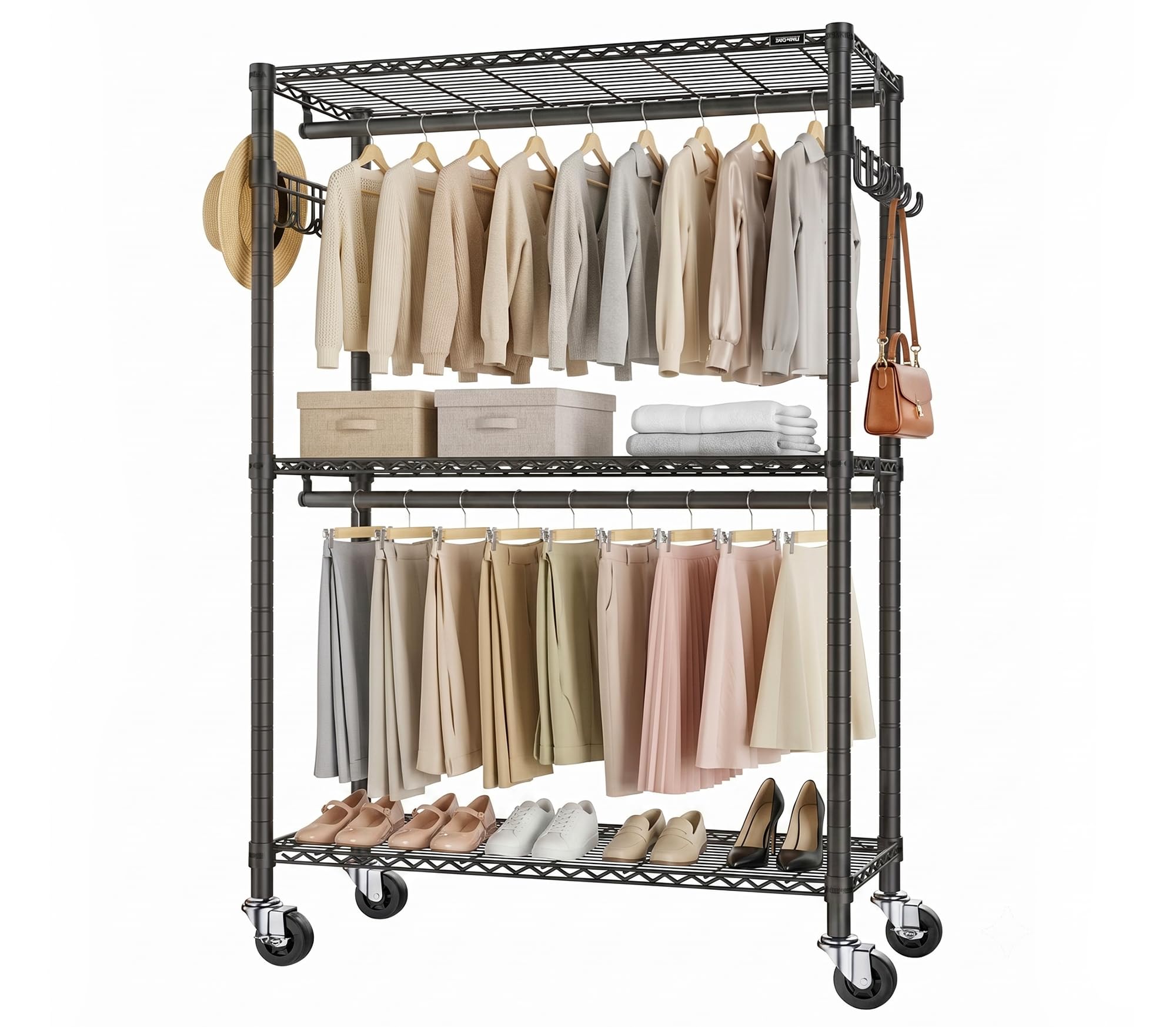 Atilioo 74.41-in H x 47.27-in W x 17.72-in D Black Steel Rolling Clothing rack
