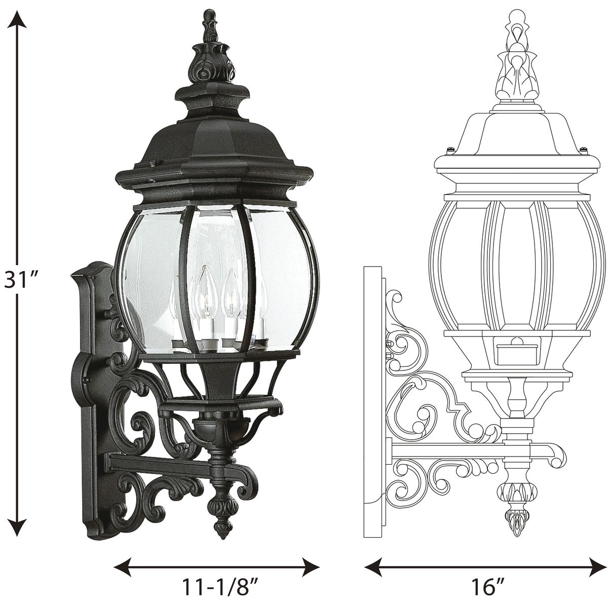 Progress Lighting Onion Lantern Collection 4-Light Textured Black Clear  Beveled Glass Traditional Outdoor Post Lantern Light P5401-31 - The Home  Depot