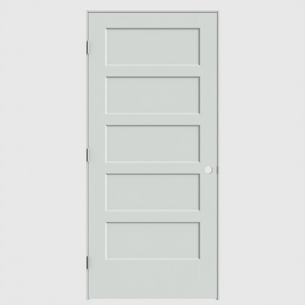 Masonite 640635 36-in x 80-in Primed Solid core 5-panel square Right hand Smooth Primed Molded composite Flat Jamb Single Prehung Interior Door