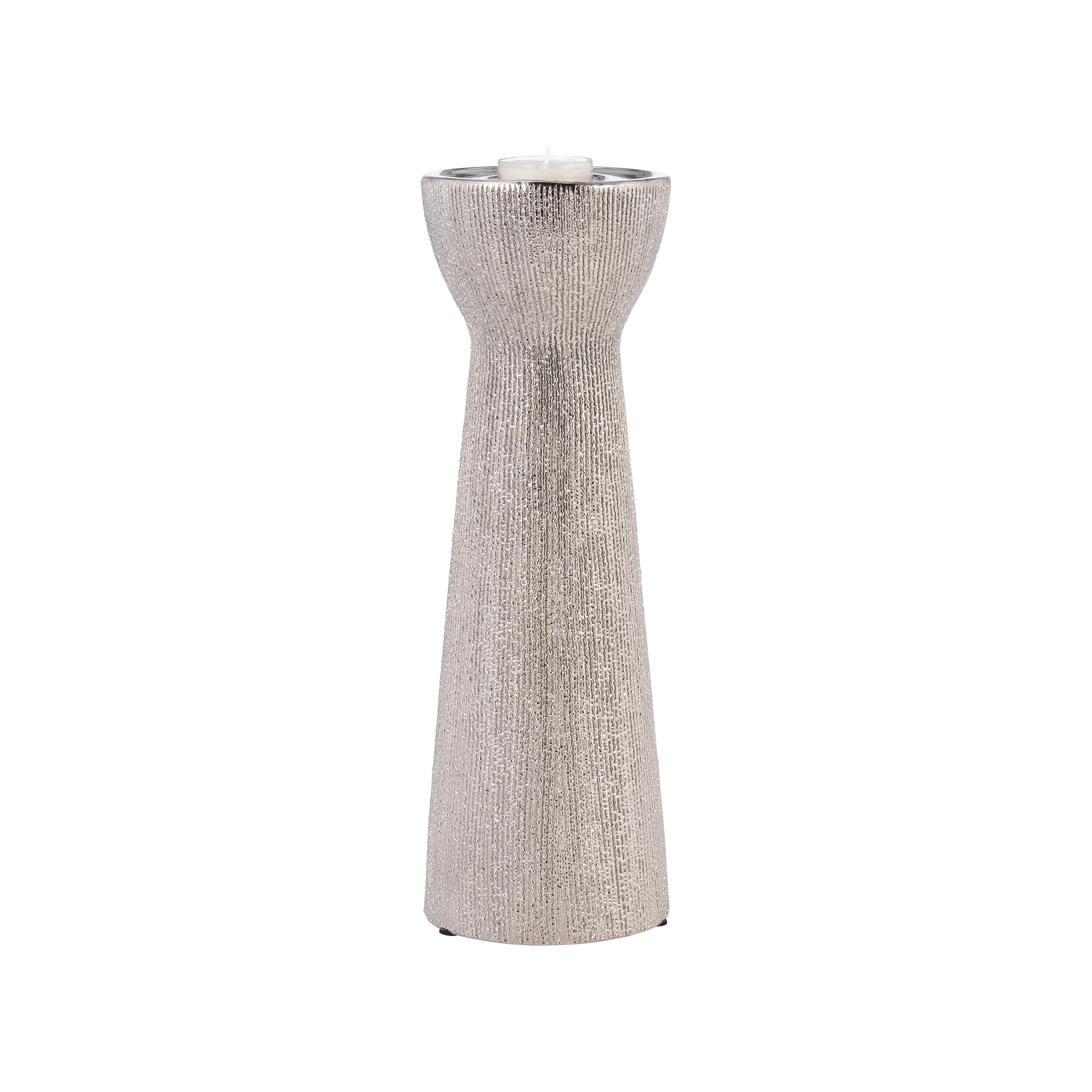 Silver Beaded Ceramic 12" Tabletop Candle Holder