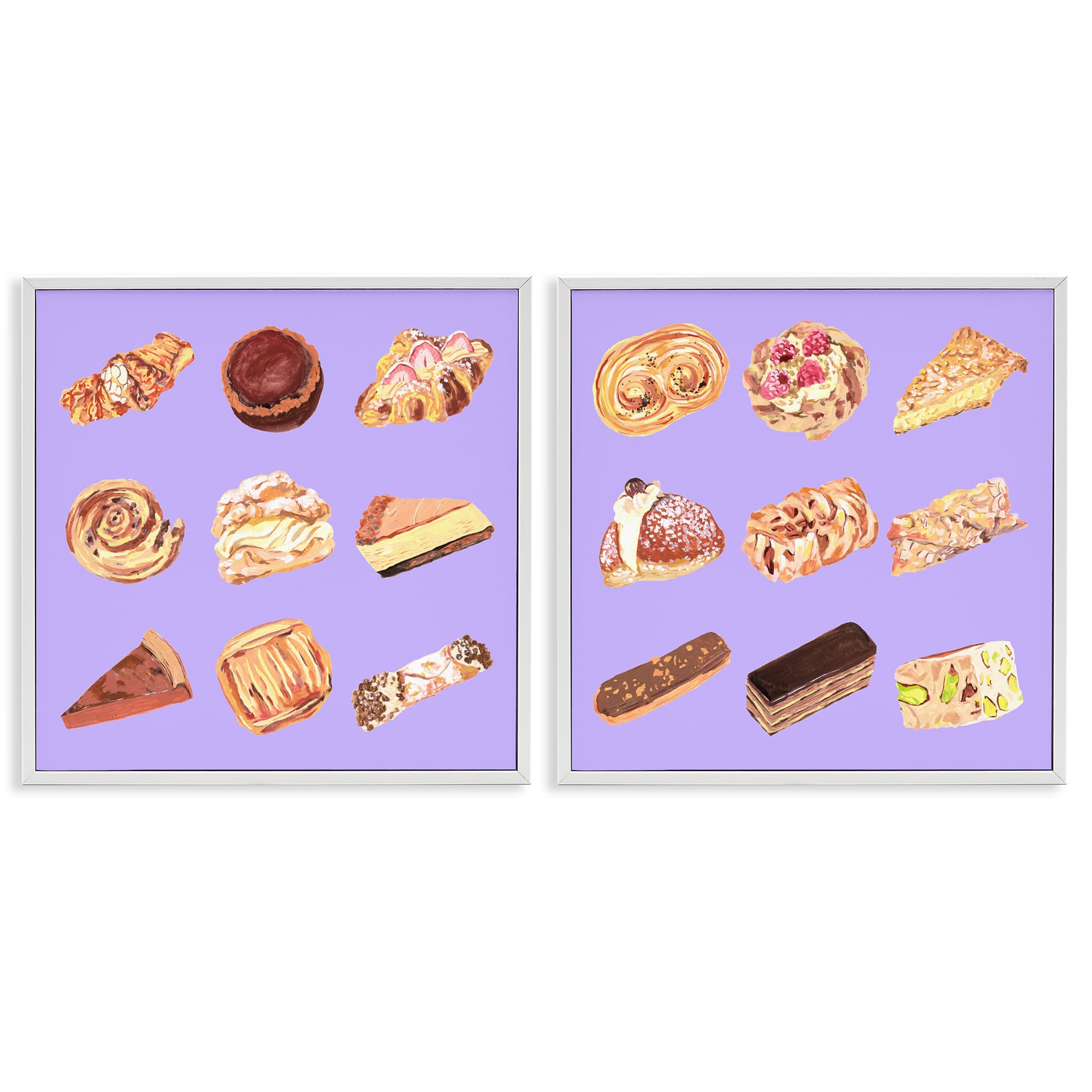 Stupell Industries B2-757-WFR-2PC-12X12 Various Pastries on Purple 2 Piece White Framed Giclee Art Set By Melissa Wang 12 x 12