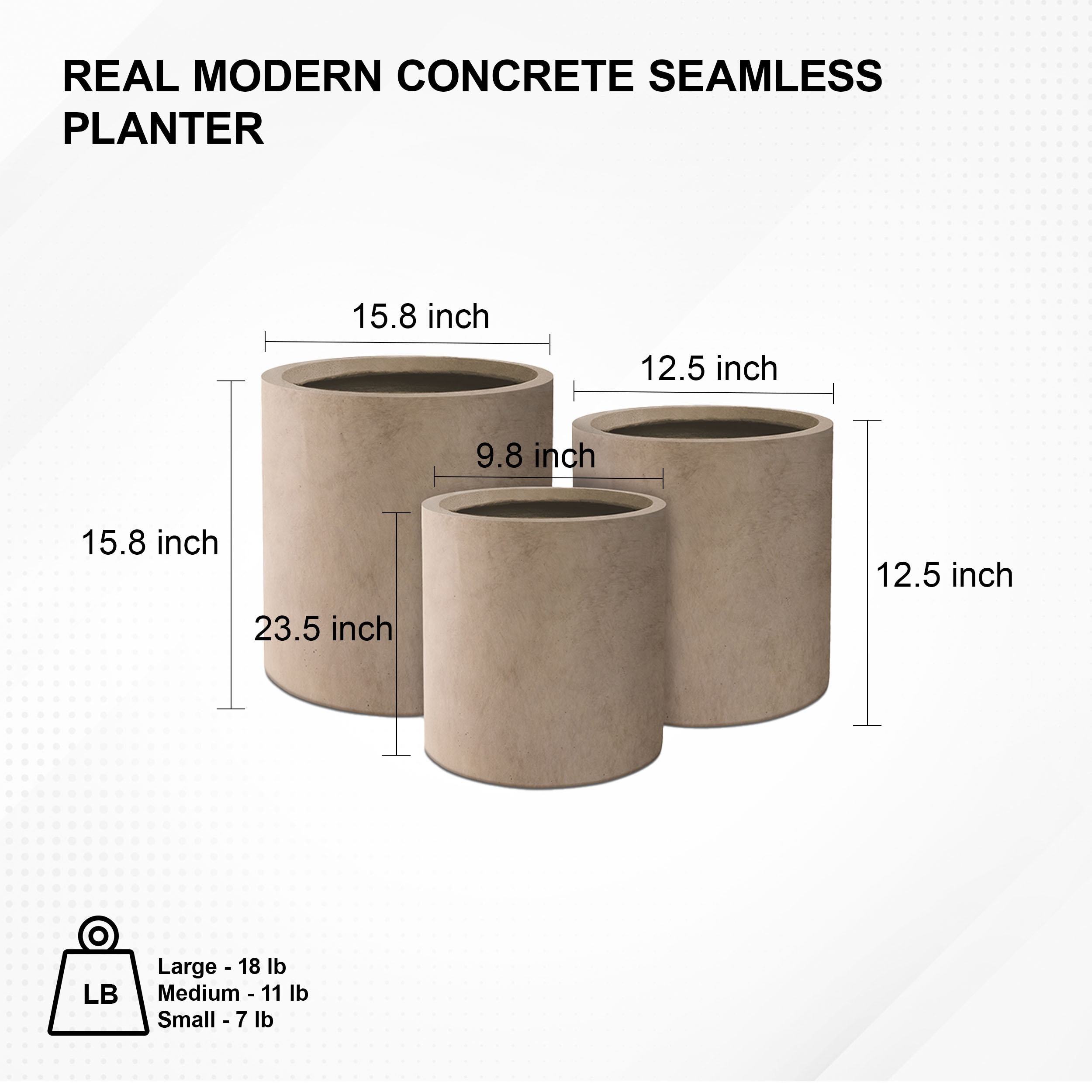 PLANTARA 3-Pack 15.8-in W x 15.8-in H Brown Concrete Contemporary/Modern  Indoor/Outdoor Planter in the Pots & Planters department at Lowes.com