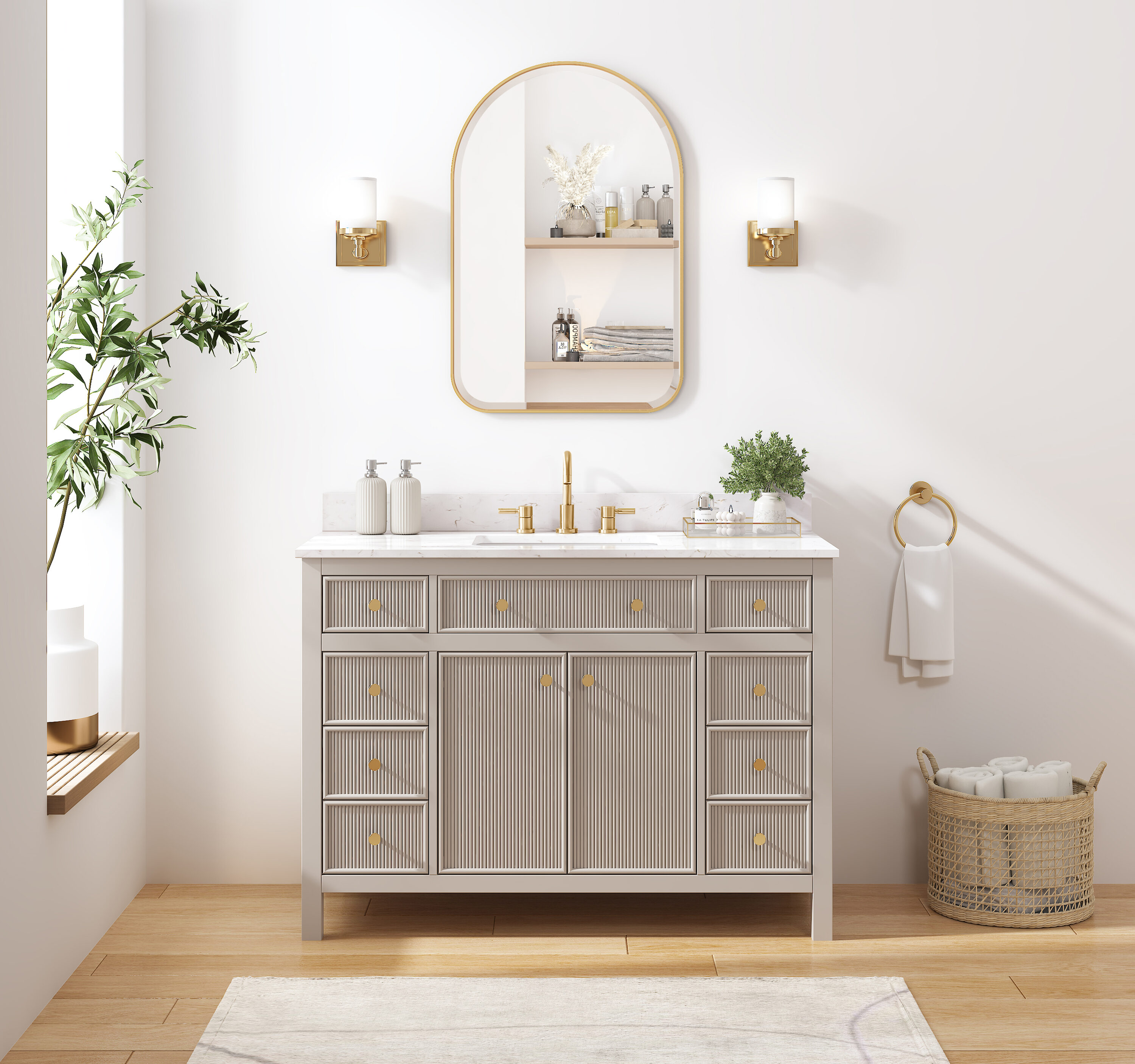 Sandbanks 48-in Greige Undermount Single Sink Bathroom Vanity with White Engineered Stone Top in Gray | - allen + roth L23011-VS48-GE