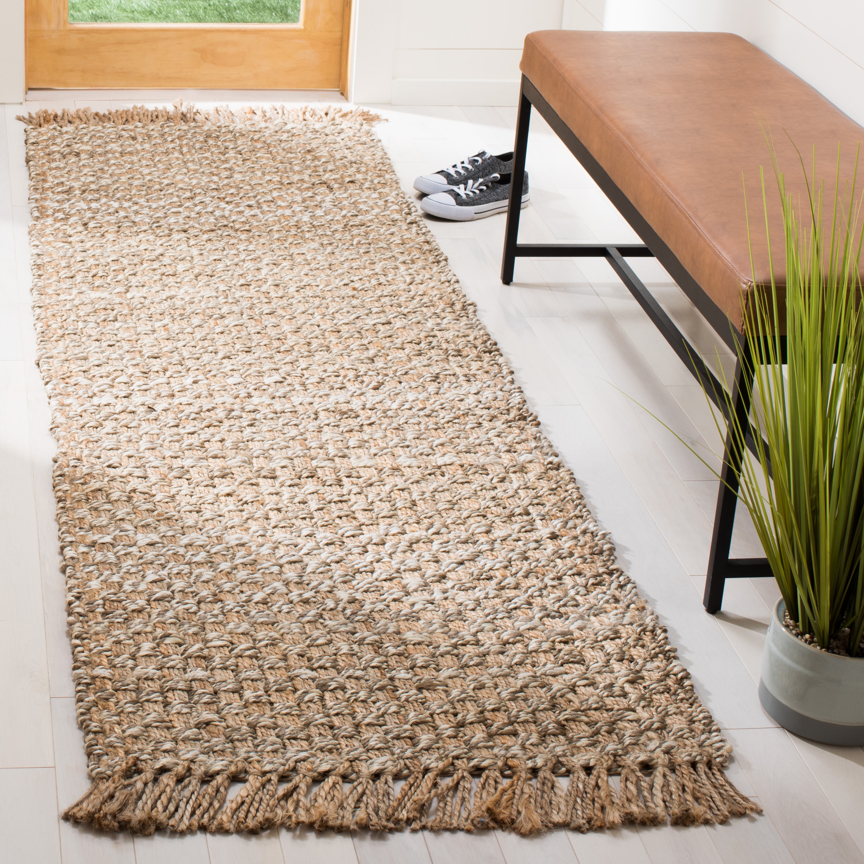 Safavieh NF868B-28 Natural Fiber Port 3 x 8 (ft) Jute Natural/Gray Rectangular Indoor Solid Coastal Runner rug