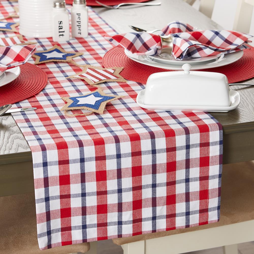 14 x 72 in. Red White and Blue Cotton Plaid Table Runner