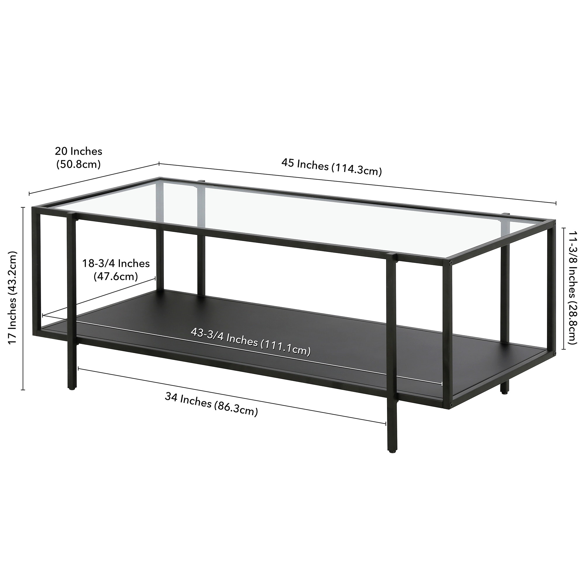 Mid-Century Blackened Bronze 45'' Glass Top Coffee Table
