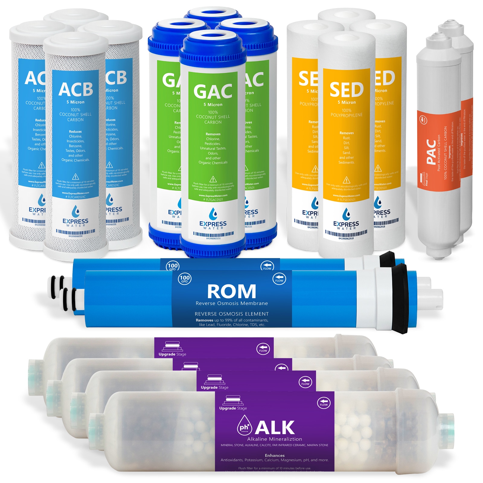 Express Water FLTSETALK2010Q FLTSETALK2010Q 2 Years 100 GPD Alkaline RO Filter Set Reverse osmosis Under sink Replacement Filter 20 -Pack