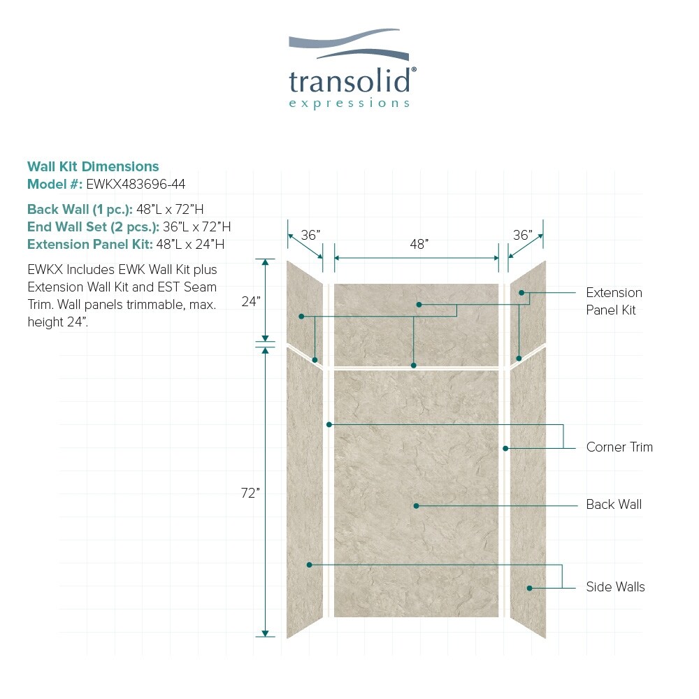 Transolid EWKX483696-44 Shower-Wall-Surrounds - View #2