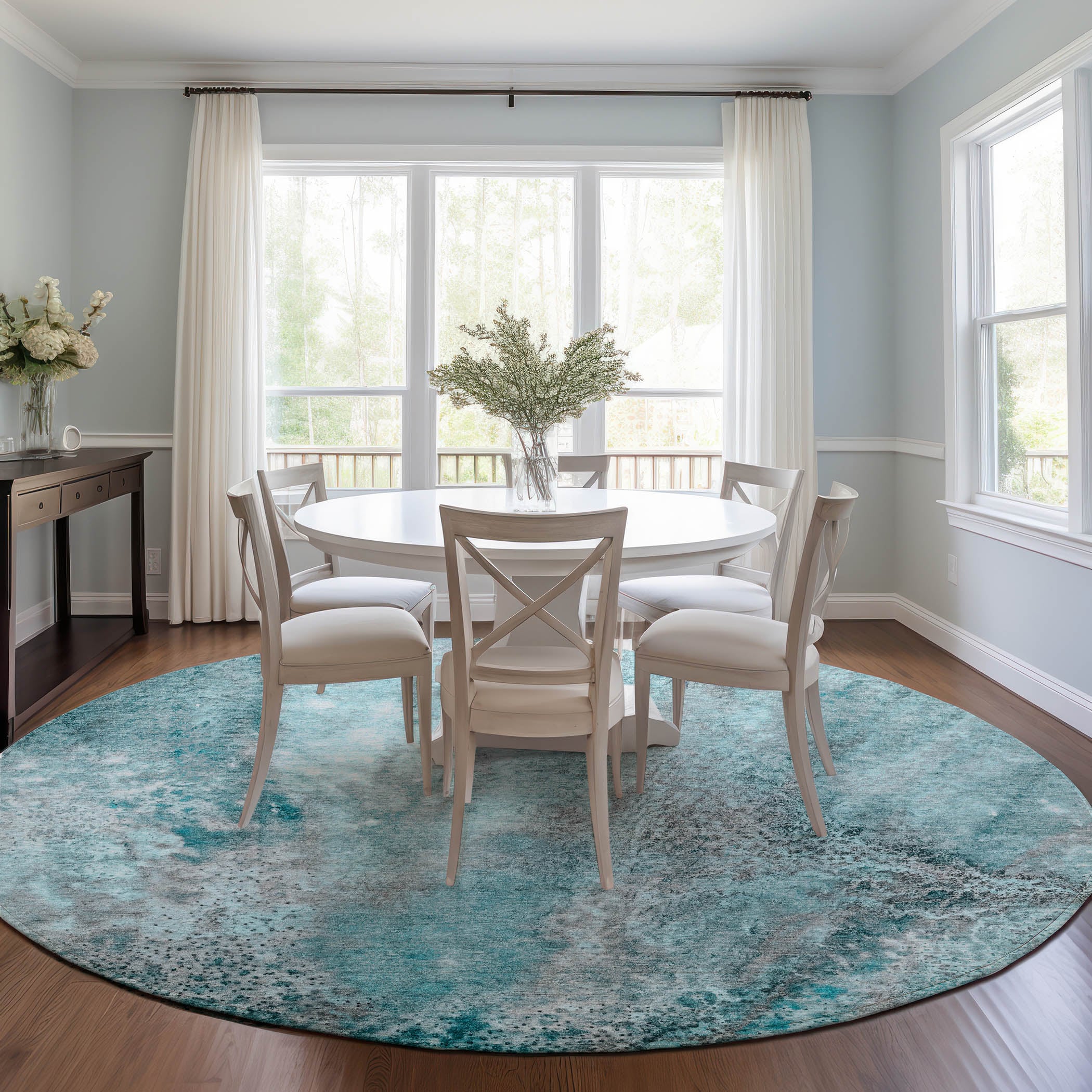 Addison Rugs ACN505TE8RO Chantille ACN505TE 8 x 8 (ft) Polyester Teal Round Indoor/Outdoor Abstract Machine washable Area rug