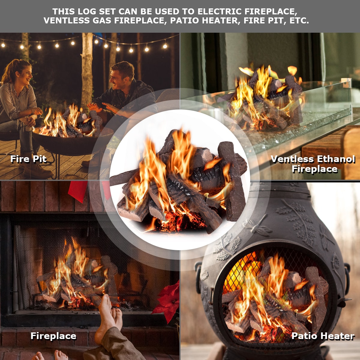 Goplus 10PCS Ceramic Wood Logs Gas Fireplace Imitation Wood Propane Fire  Pit Logs - Brown, Vent-free, Match-lit, Indoor Use