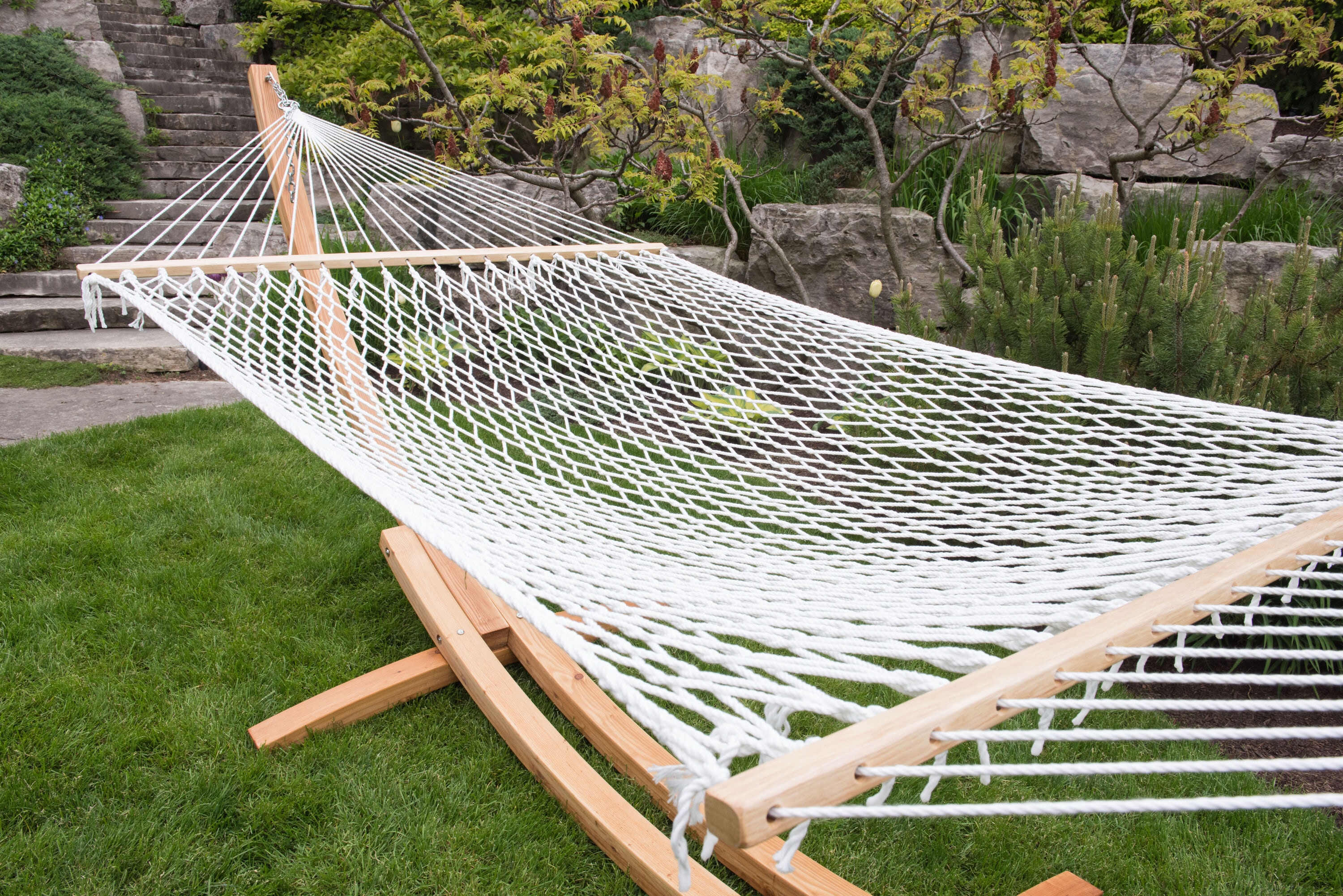 White Polyester Rope Double Hammock with Spreader Bars