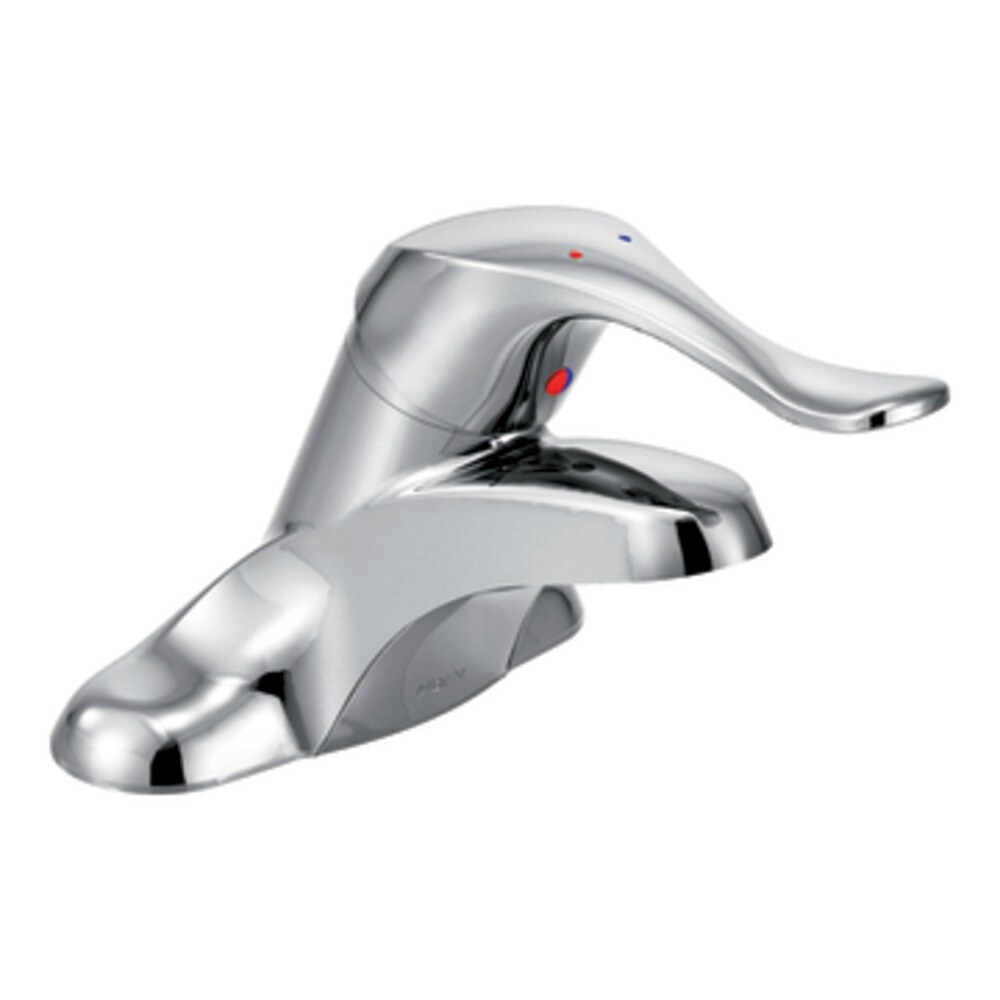 Moen 8422F05 M-BITION Chrome 4-in centerset 1-handle Low-arc Commercial Handle Bathroom Sink Faucet
