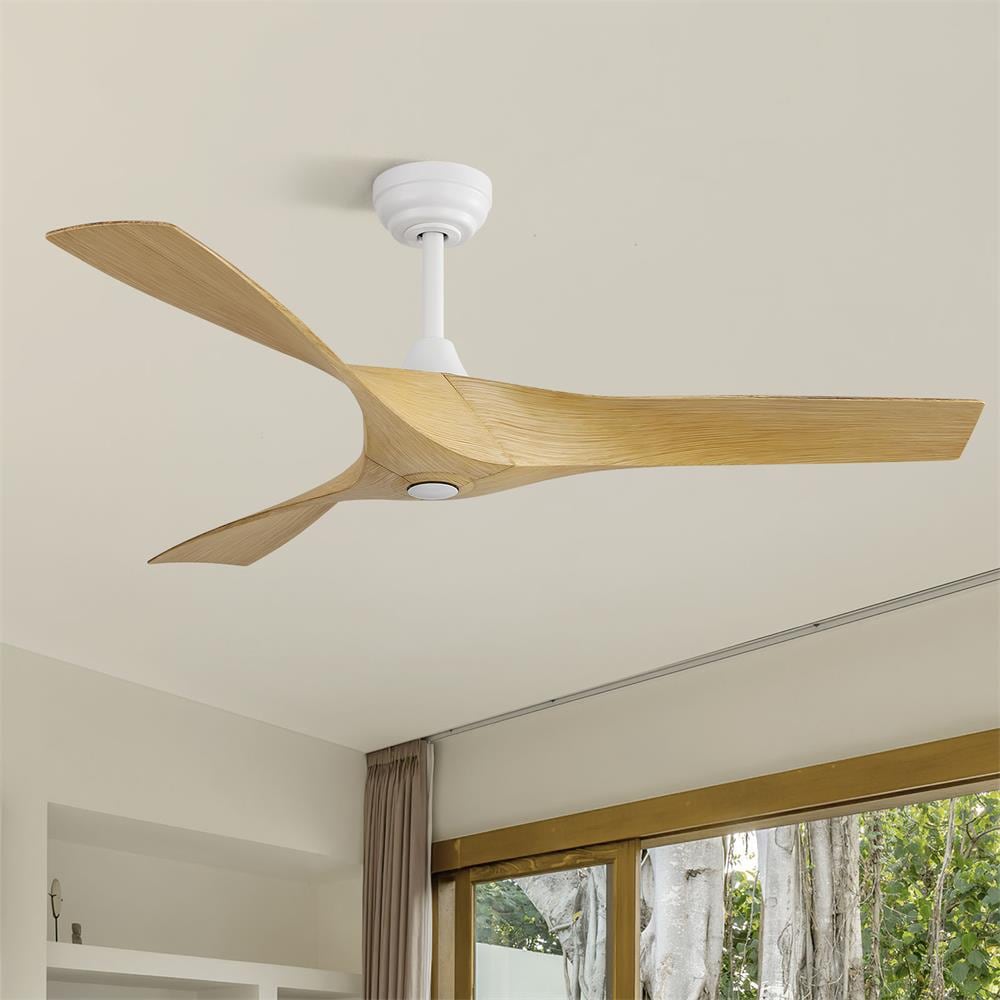 Sofucor LW-52159-WH-WD-QMW 52 inch White Modern Downrod Indoor Light Yellow 3 Blades Ceiling Fan with Remote Control Support Six Speed Ajustable and Timing Function