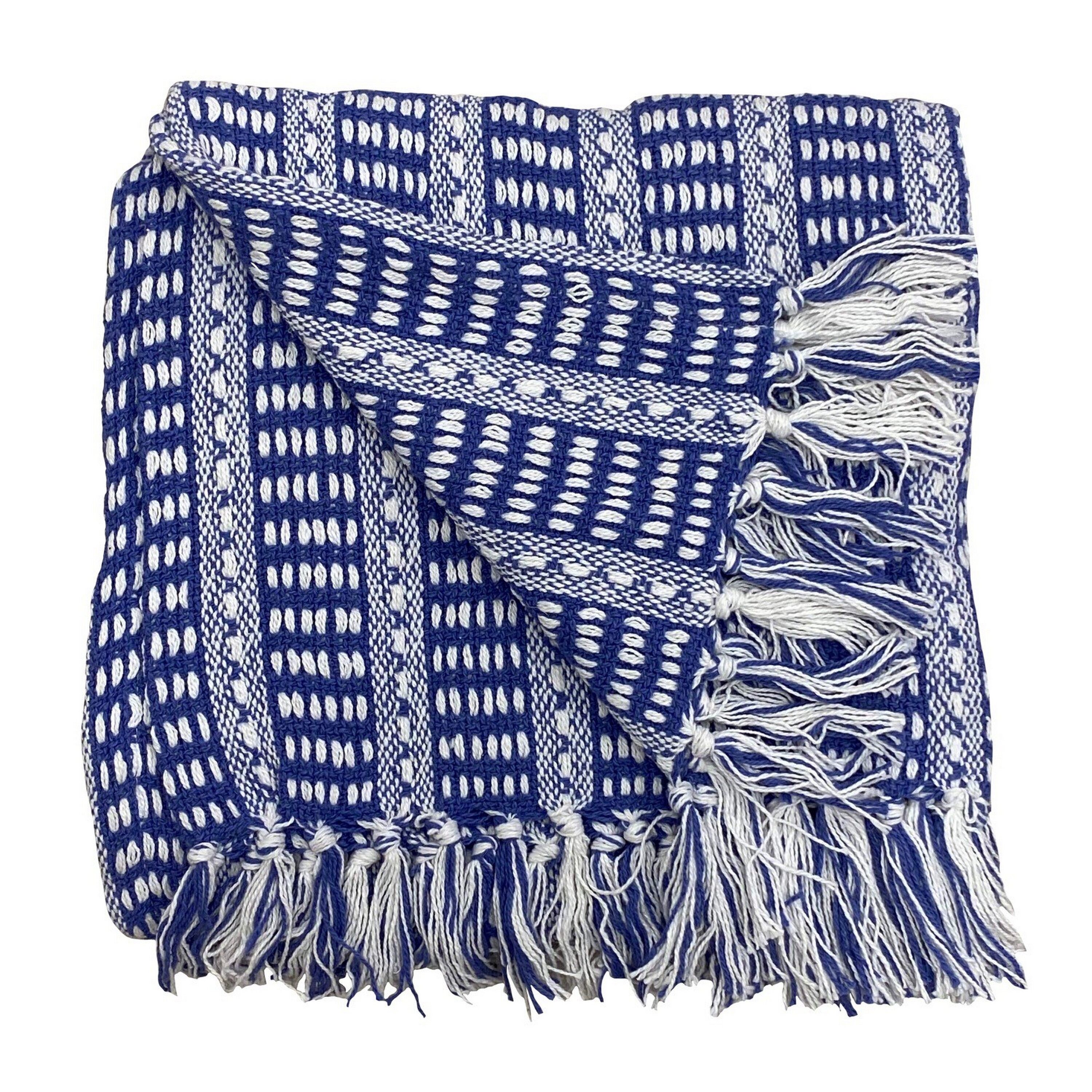 LR Home 6500A6984934J8 Royal Blue/White 50-in x 60-in Cotton Throw