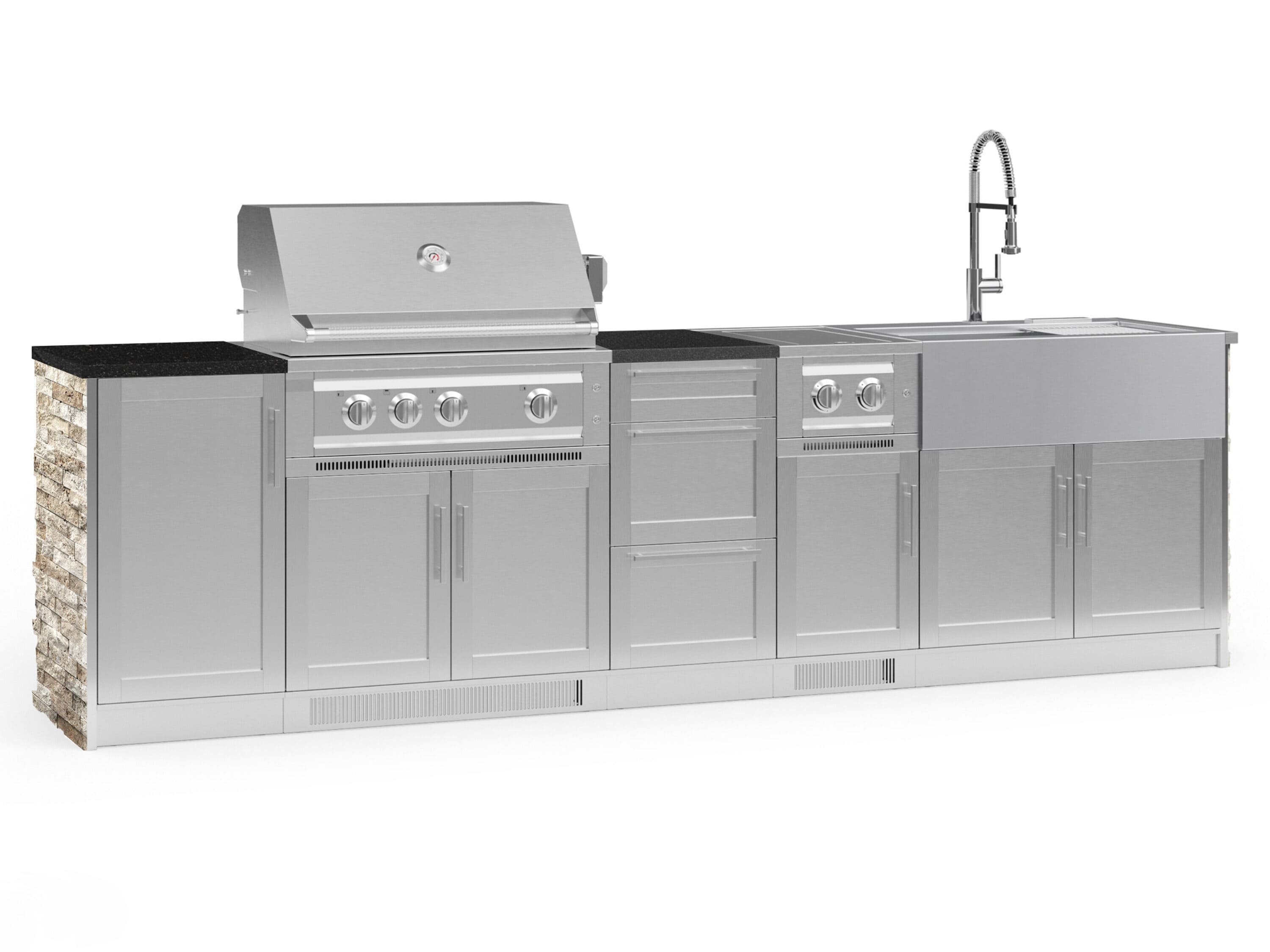 NewAge Products 69056 Signature Series Cabinets Platinum Grill 10 -Piece 124.16-in W x 25.5-in D x 58.64-in H Modular Outdoor Kitchen Set 6 Burners