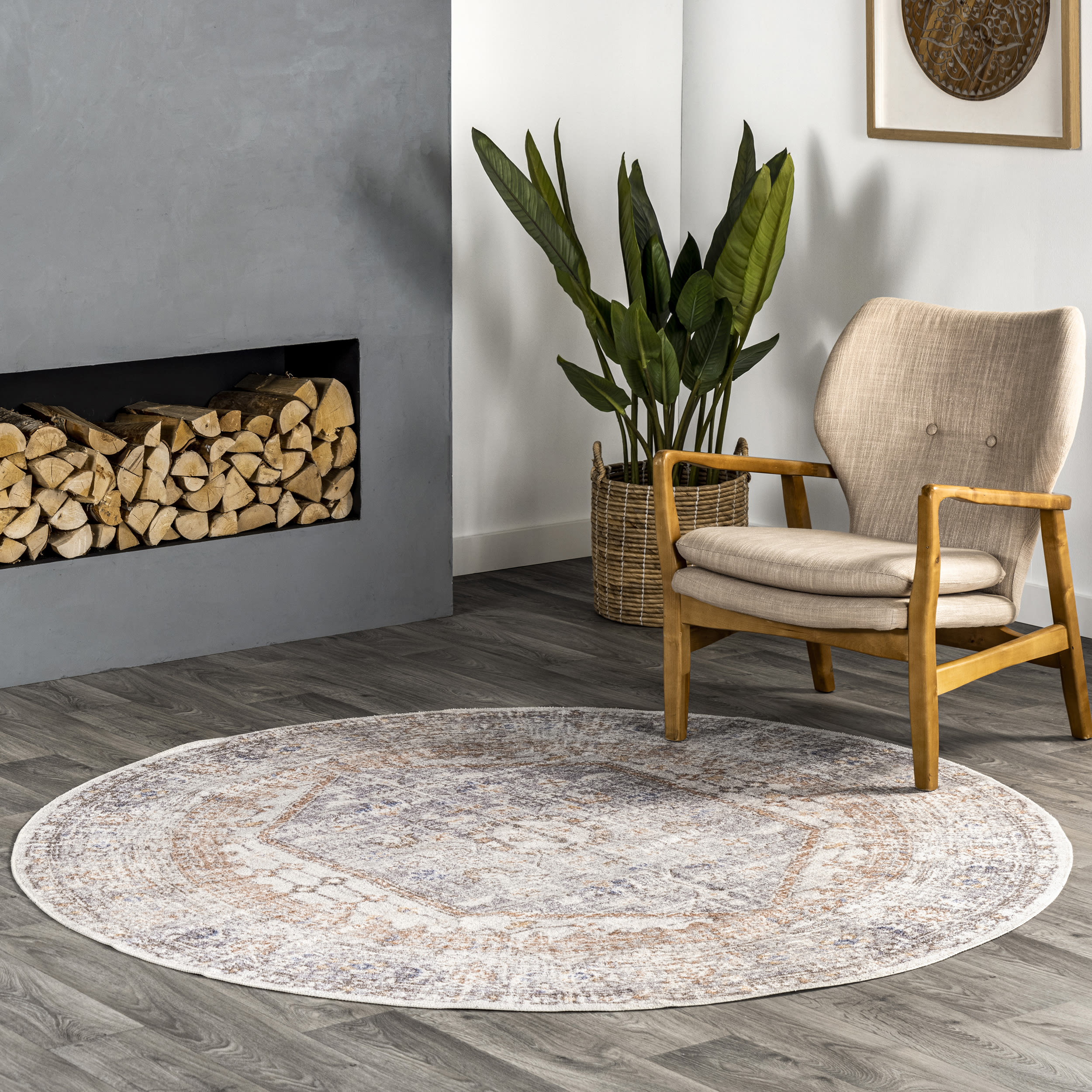 nuLOOM BIRV18B-R808 Jacquie 8 x 8 (ft) Loomed Polyester Gray Round Indoor Medallion Machine washable Area rug