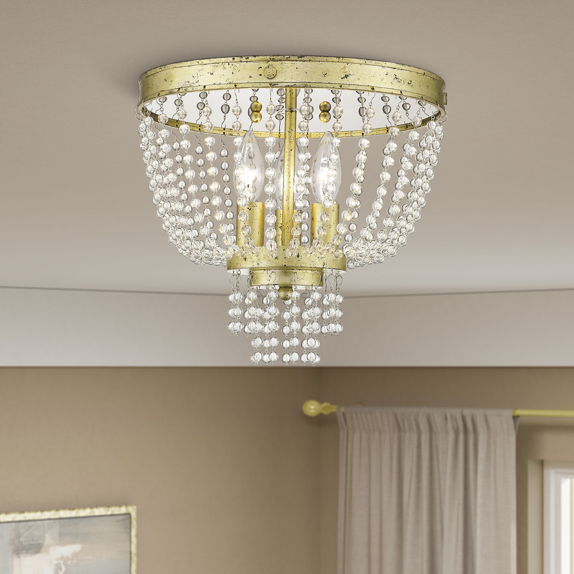 Winter Gold 3-Light Crystal Flush Mount for Indoor/Outdoor