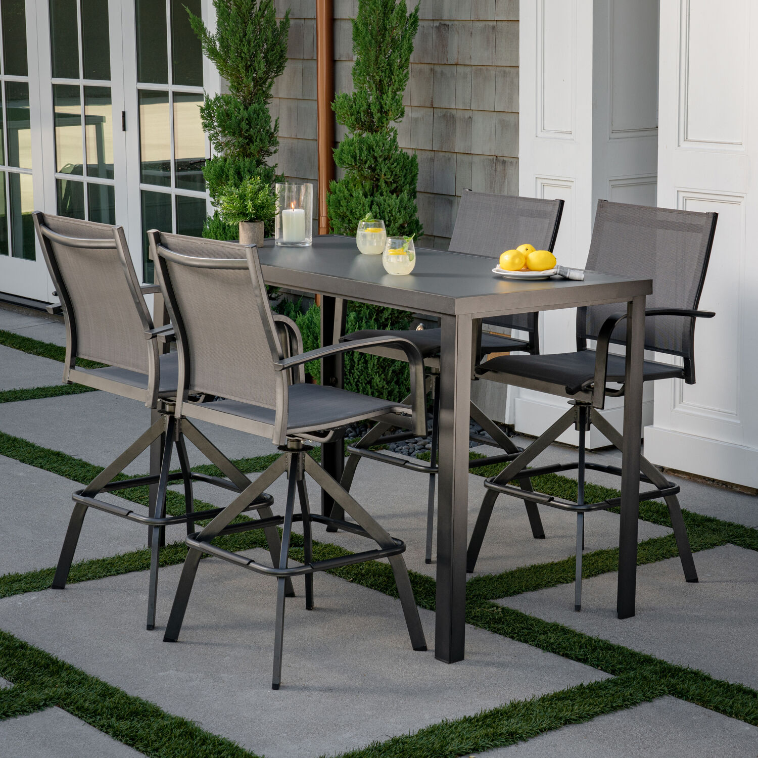 Hanover NAPDN5PCBR-GRY Naples 5-Piece Gray Bar Height Patio Dining Set Aluminum Rectangle Table with 4 Stationary Chairs