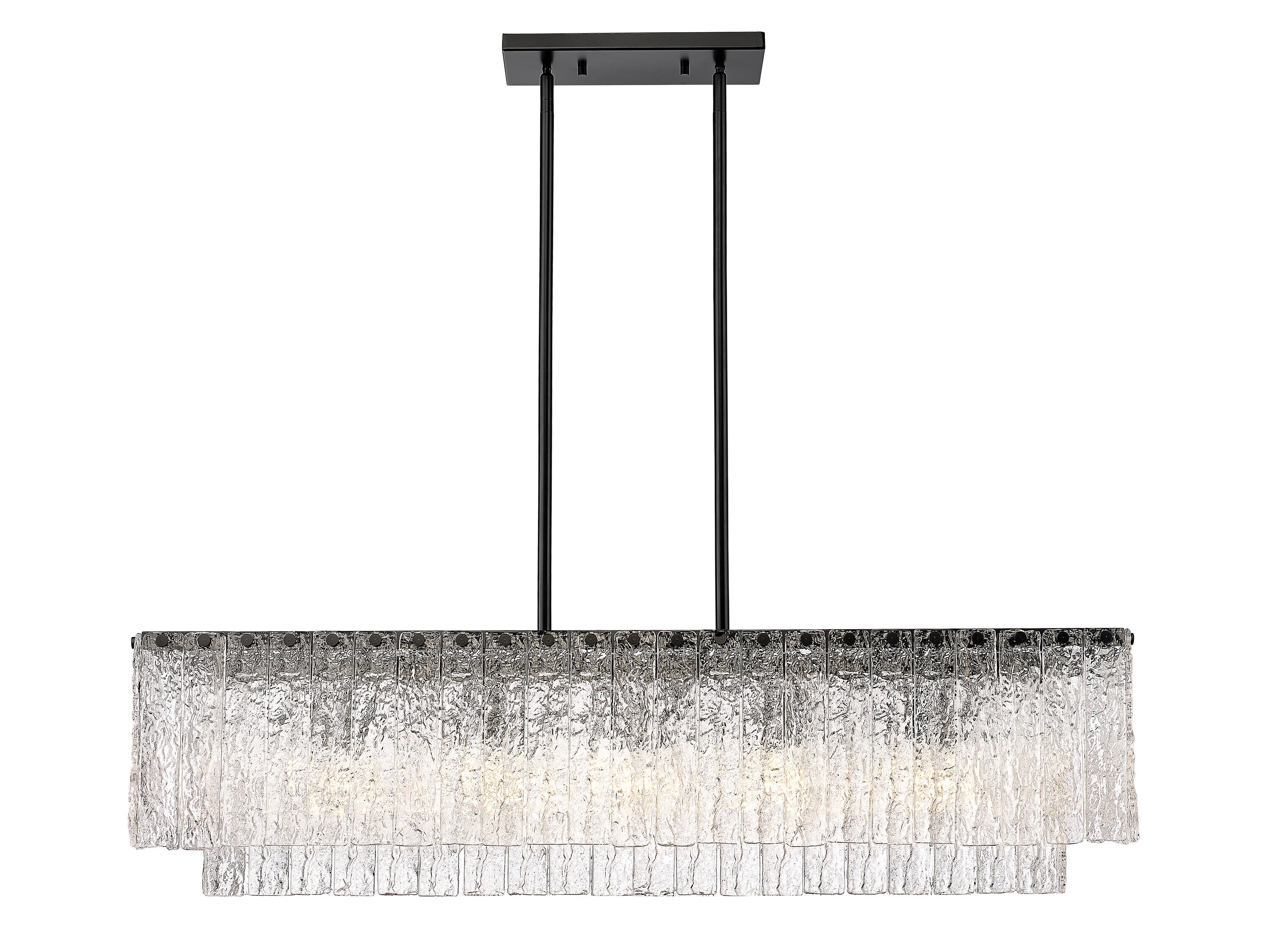 Matte Black and Glass 5-Light Linear Chandelier